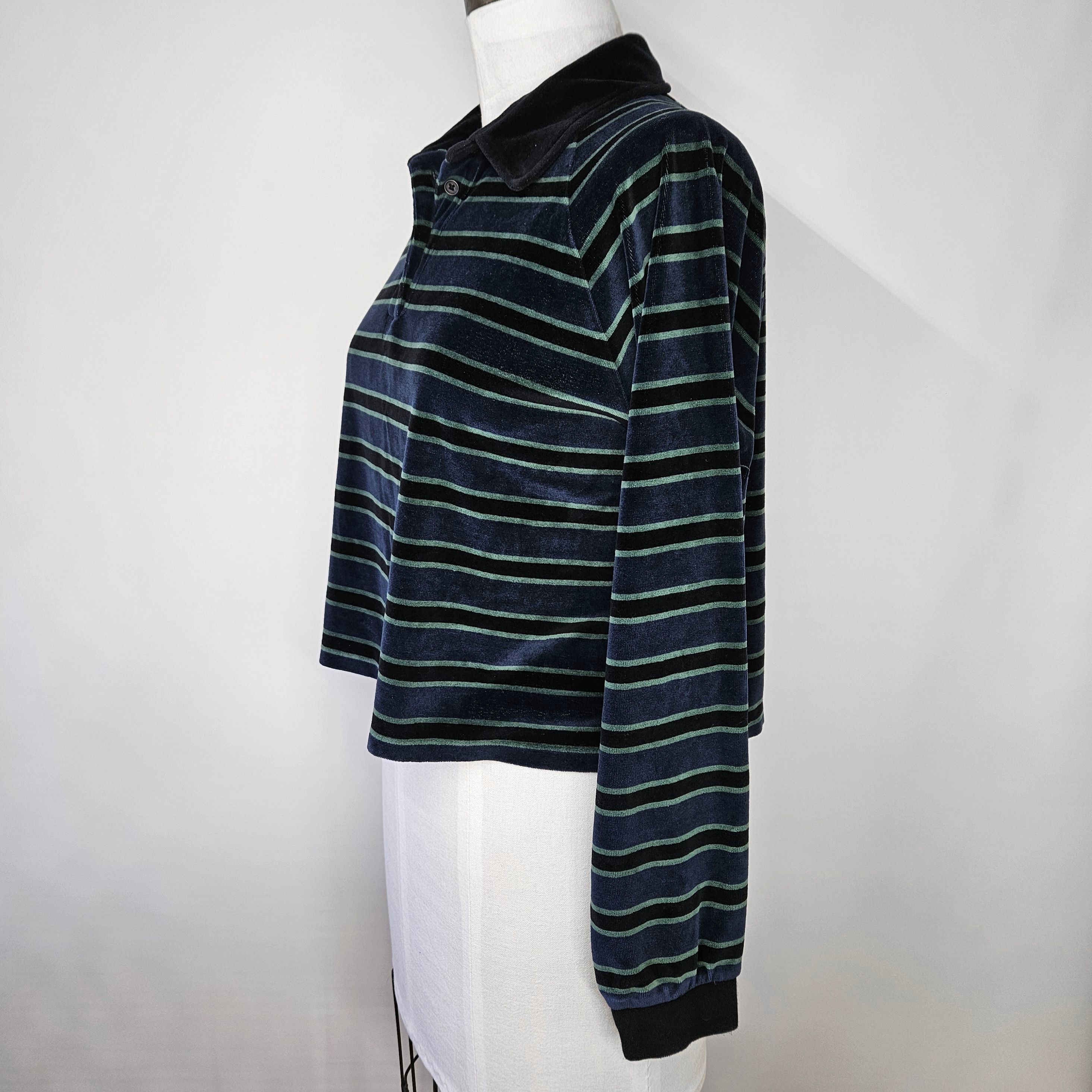 Levi's Levi's Size M Rugby Shirt Green Blue Cropped Velour Striped Size M / US 6-8 / IT 42-44 - 2 Thumbnail