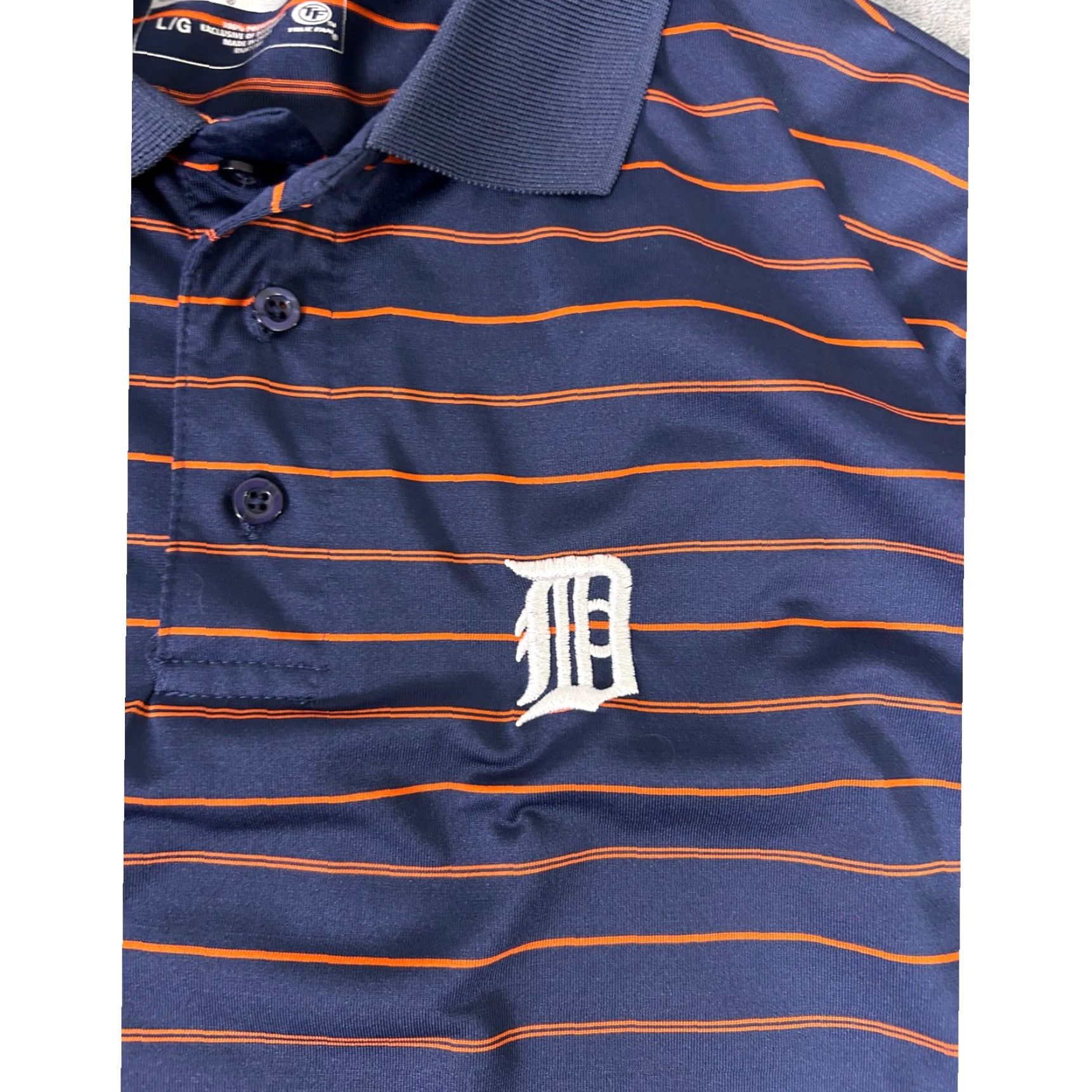 MLB Y2K Detroit Tigers MLB Genuine Merchandise Polo Shirt L Navy Orange Stripe Men Polo Short Sleeve Embroidered Logo Striped Casual Activewear Size US L / EU 52-54 / 3 - 4 Thumbnail