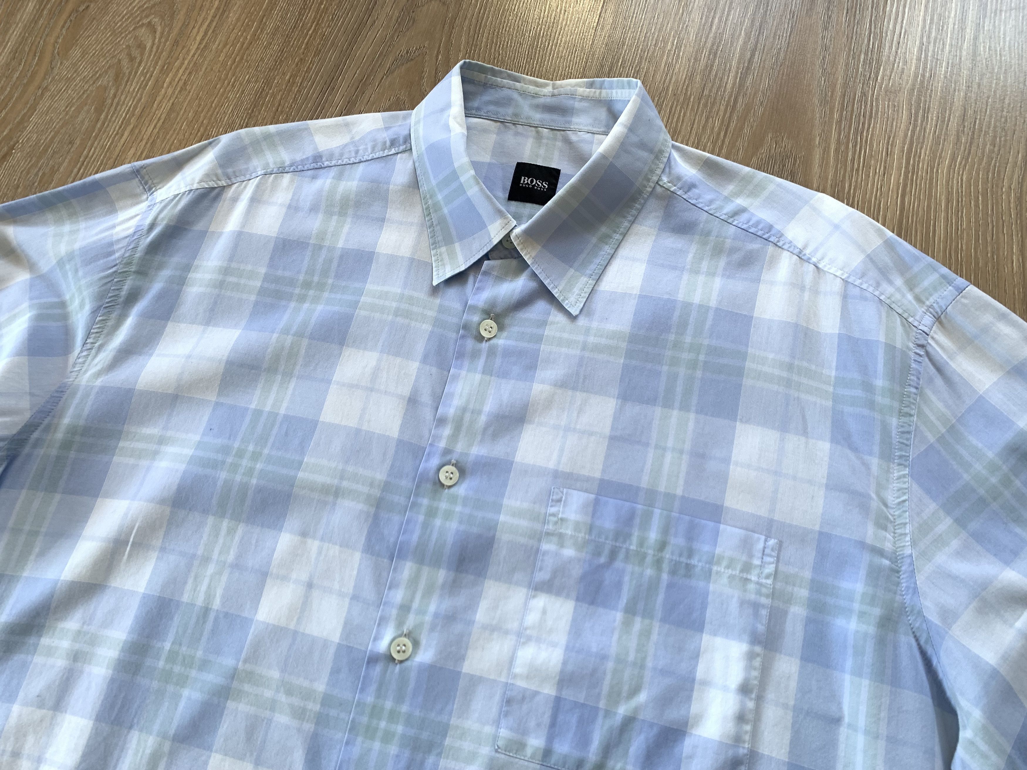 Hugo Boss Hugo Boss Light Blue Cotton Plaid Button Up Shirt Size US L / EU 52-54 / 3 - 4 Thumbnail