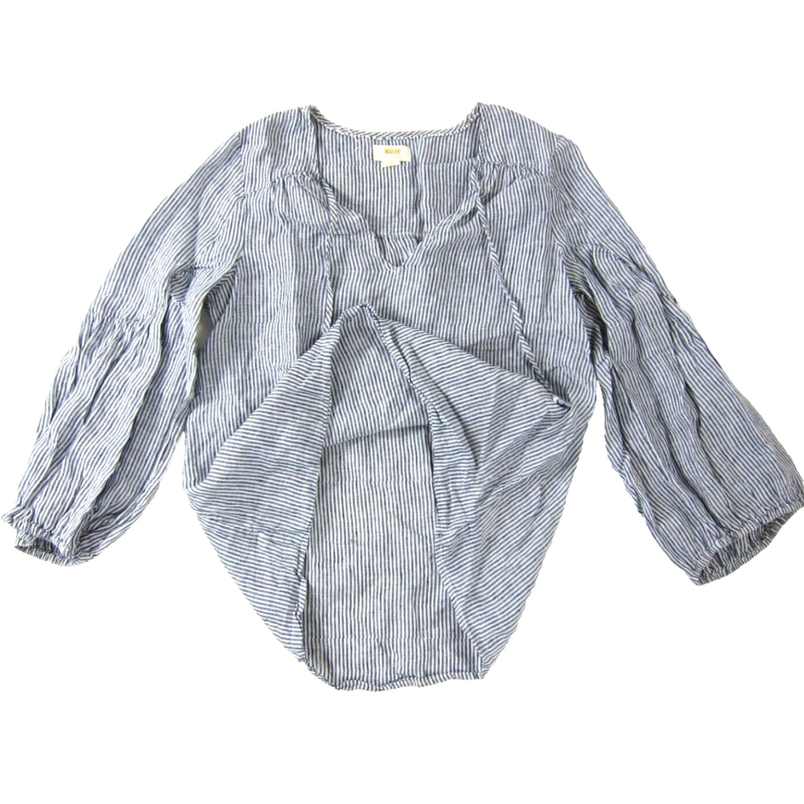Vintage VINTAGE MAEVE Anthropologie 100% Linen Blue White Stripe Long Sleeve Tunic Blouse Small Size S / US 4 / IT 40 - 5 Thumbnail