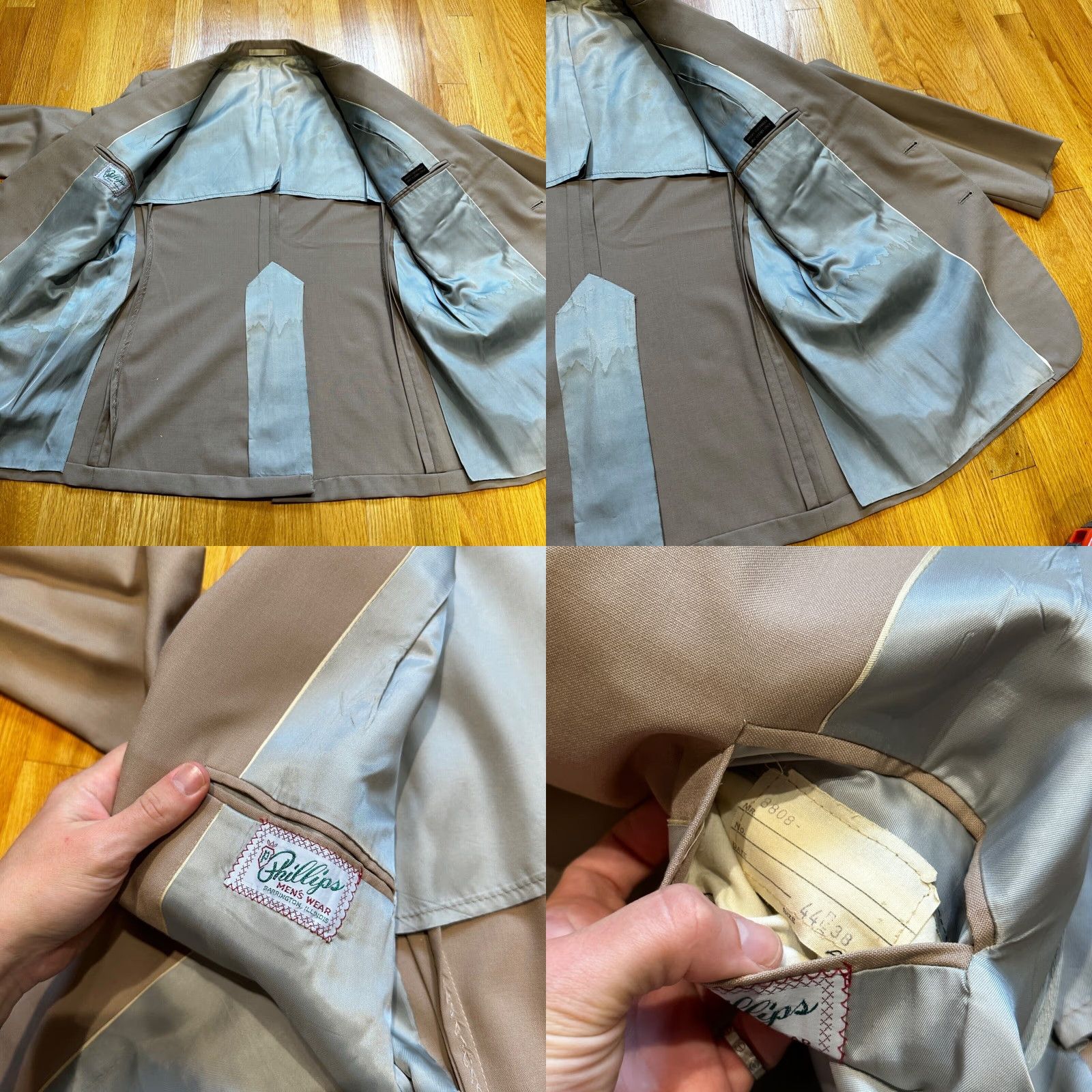 Vintage VINTAGE 1960s Rockabilly Beige Wool Suit Jacket Mens Size 44 Regular Waist 36 Inseam 29 Pants Size 44R - 8 Thumbnail