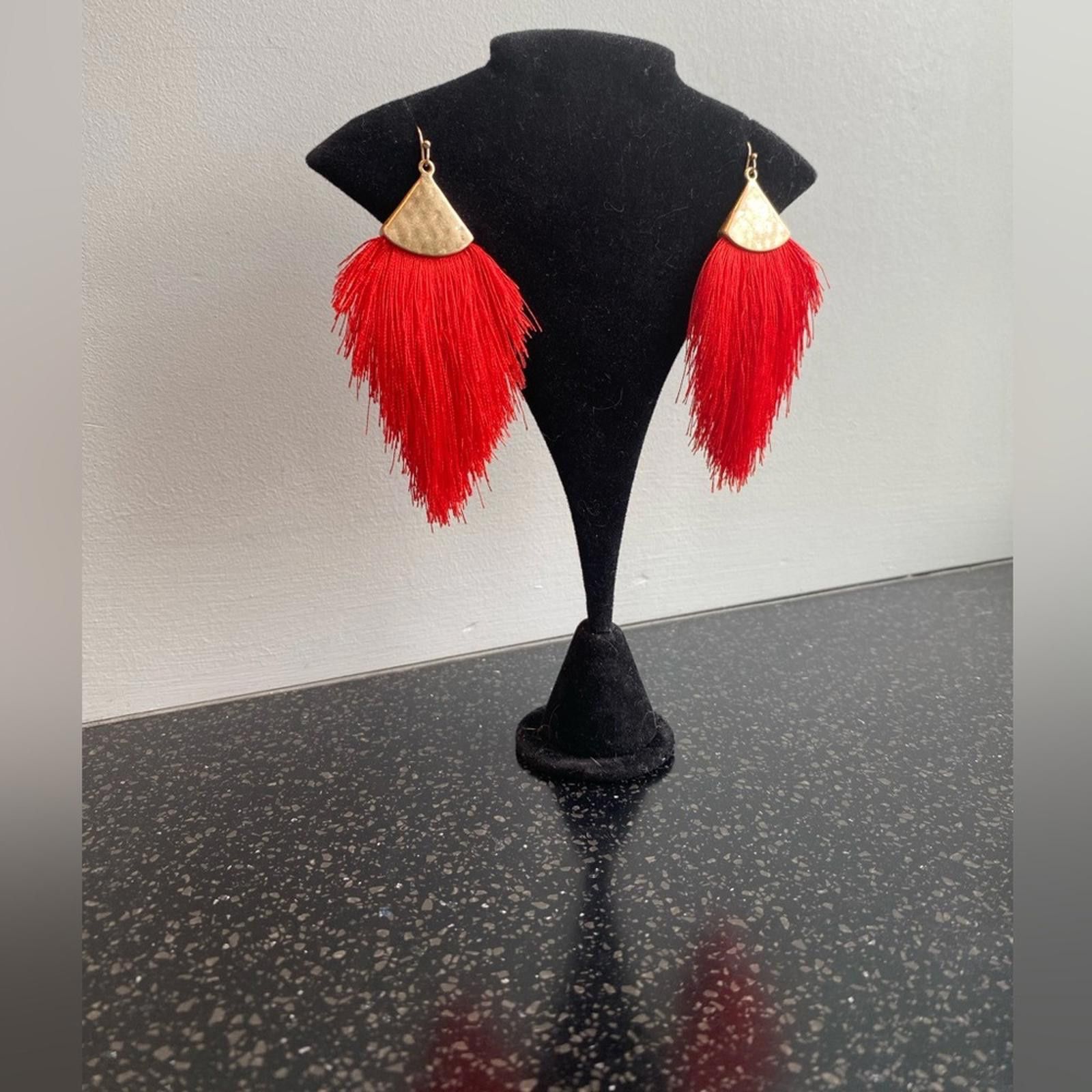 Other Vintage Red and Gold Tassel Drop Earrings Fringe Y2K Size ONE SIZE - 4 Thumbnail