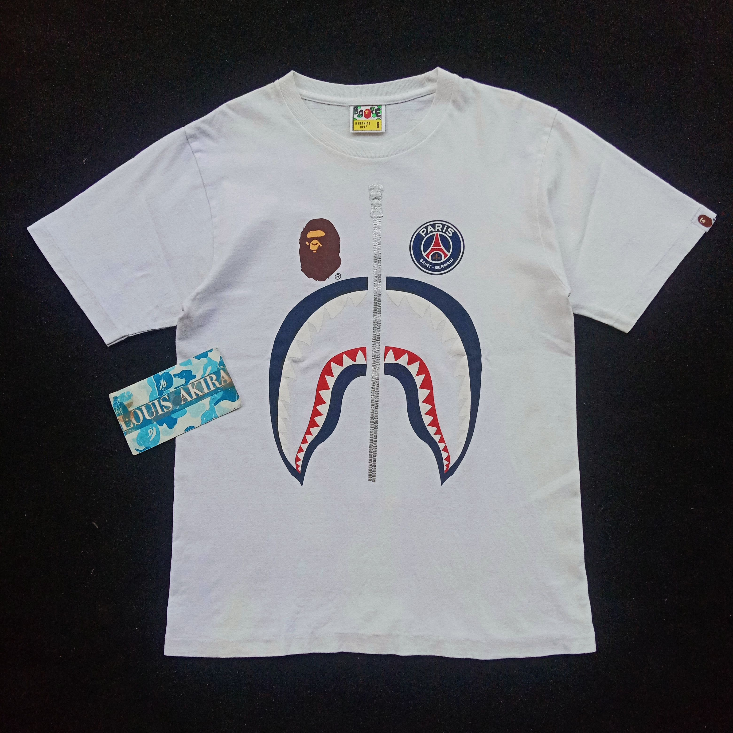 image of Bape X Paris Saint-Germain Shark Tee (2018) in White, Men's (Size Small)
