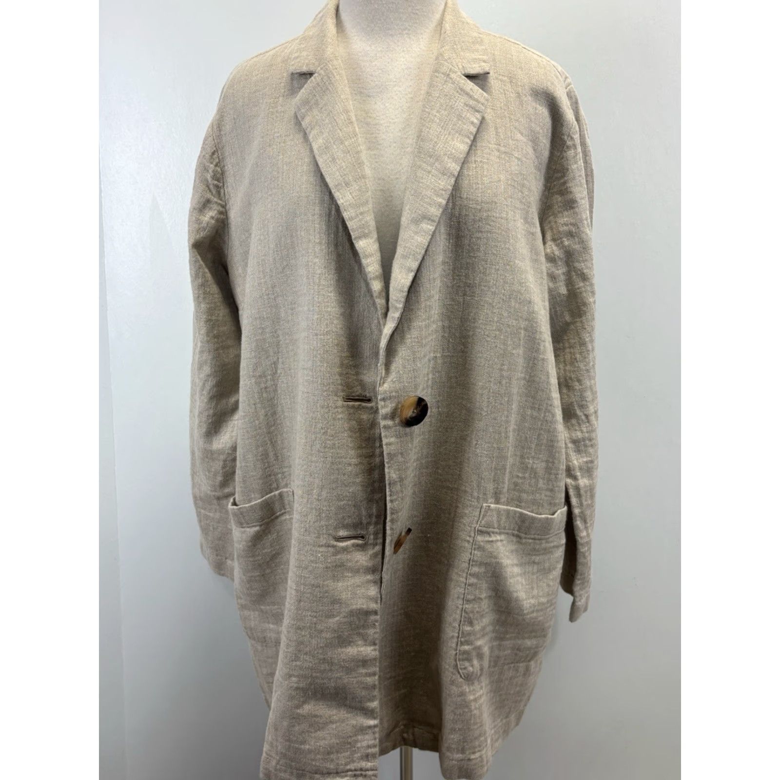 J. Jill VINTAGE J. Jill Blazer Linen Blend Women’s L Tan Oversized Blazer Jacket Coastal Lagenlook Long Sleeve Mid-Length Button Mens? Size L / US 10 / IT 46 - 6 Thumbnail