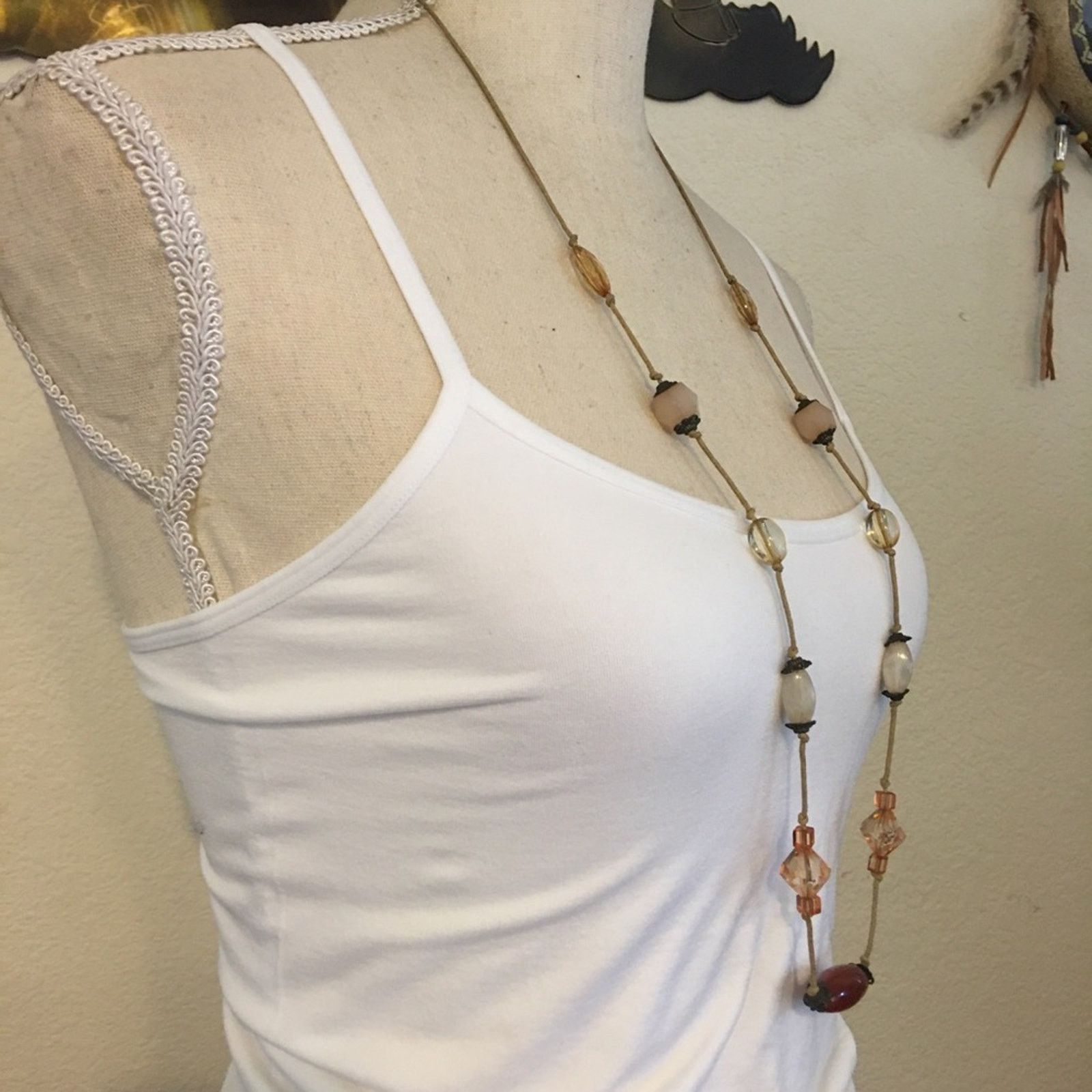 Vintage Vintage glass bead fabric cord long necklace Size ONE SIZE - 2 Thumbnail
