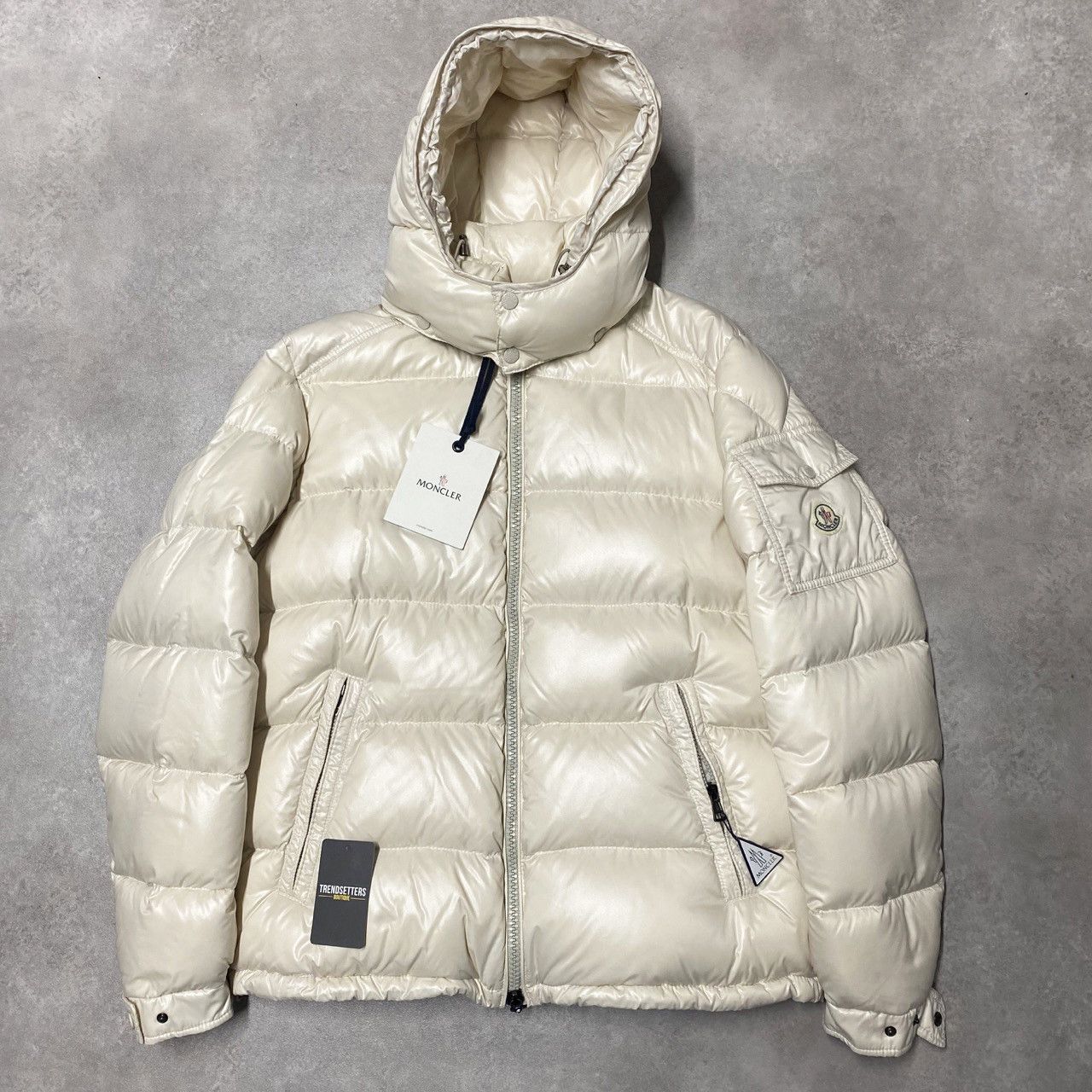 image of Moncler Maya Mens Puffer Jacket Cream Size 5 2Xl Xl