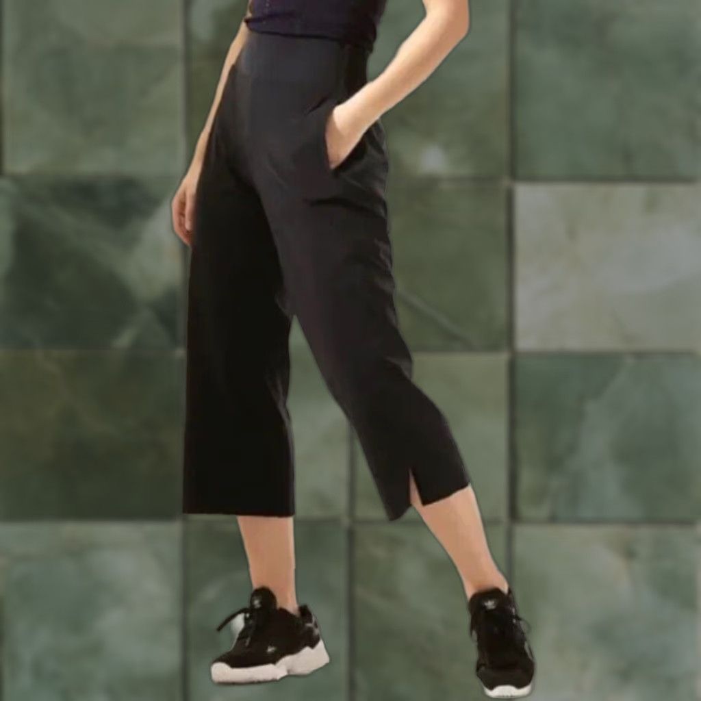 Athleta Pants Women's Cropped Wide-Leg Cosmic Black L Tall Activewear Womens Pants