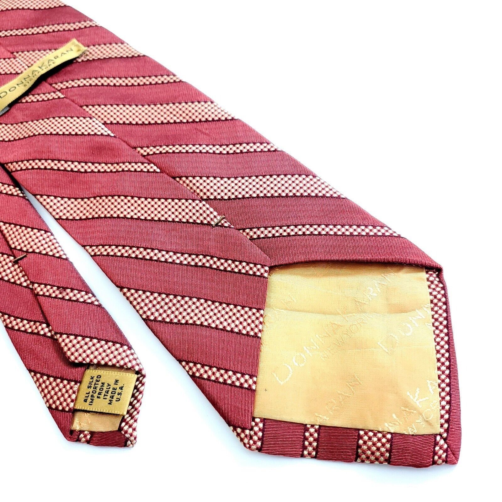 Donna Karan Donna Karan Signature Red Woven Striped Wide Silk Tie Size ONE SIZE - 6 Thumbnail