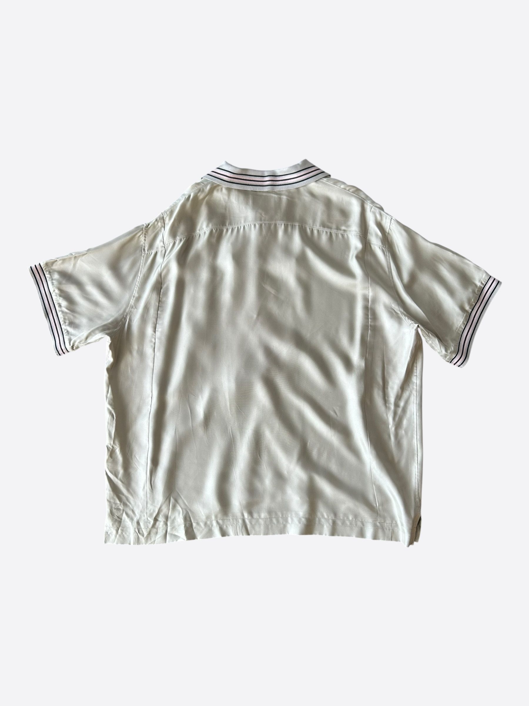 Prada Prada Beige & Black Striped Logo Silk Button Up Shirt Size US XXL / EU 58 / 5 - 2 Thumbnail