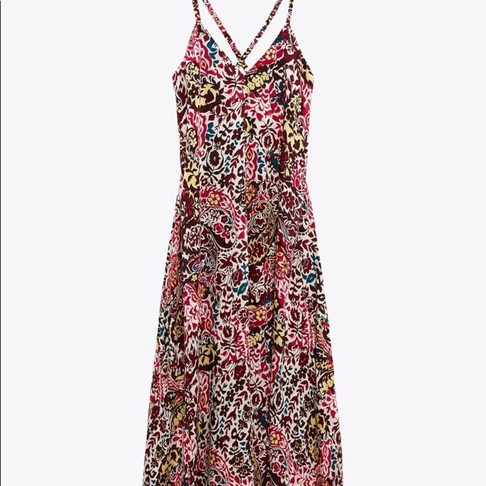 ZARA BLOGGER FAVORITE PRINT DRESS BORDEAUX / ECRU