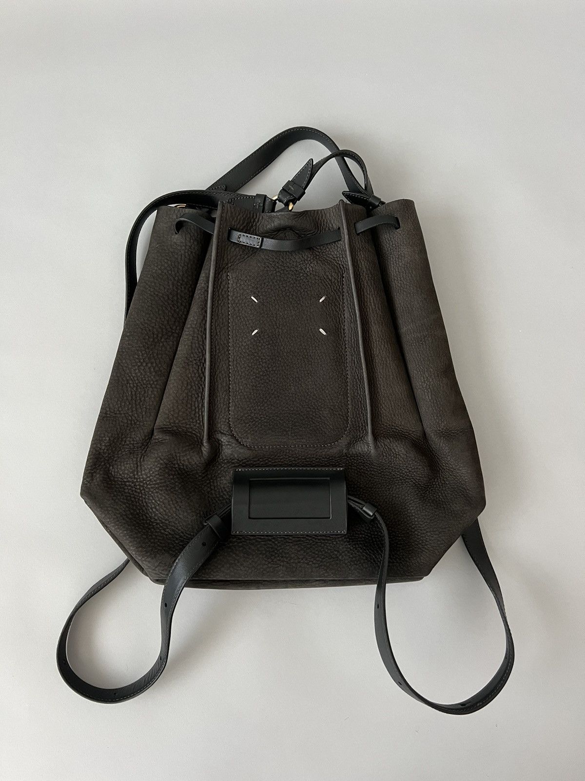 Maison Margiela Large Nubuck Leather Bucket Bag In Dark Grey, Men's