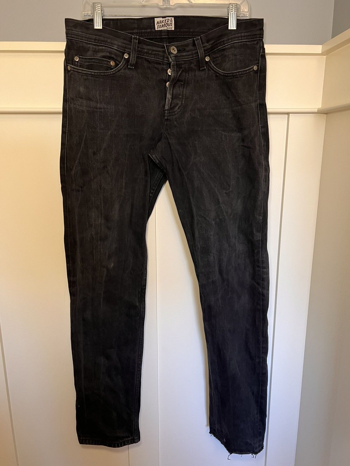 Naked & Famous Vintage Naked & Famous black raw selvedge denim slim jeans Size US 33 - 1 Thumbnail