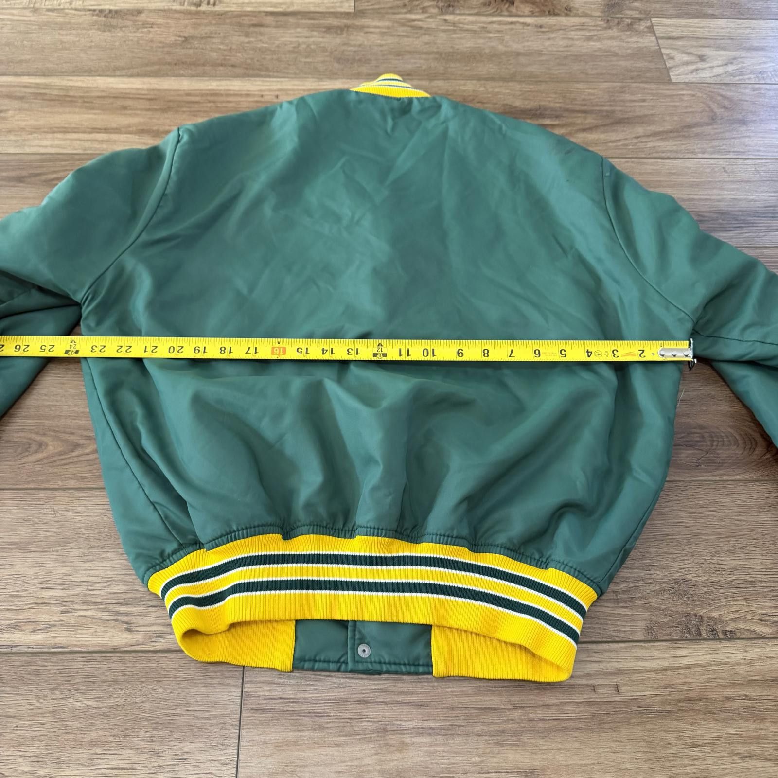 Other Vintage 70s 80s Sports Bomber Jacket Green Yellow Distressed Size US L / EU 52-54 / 3 - 8 Thumbnail