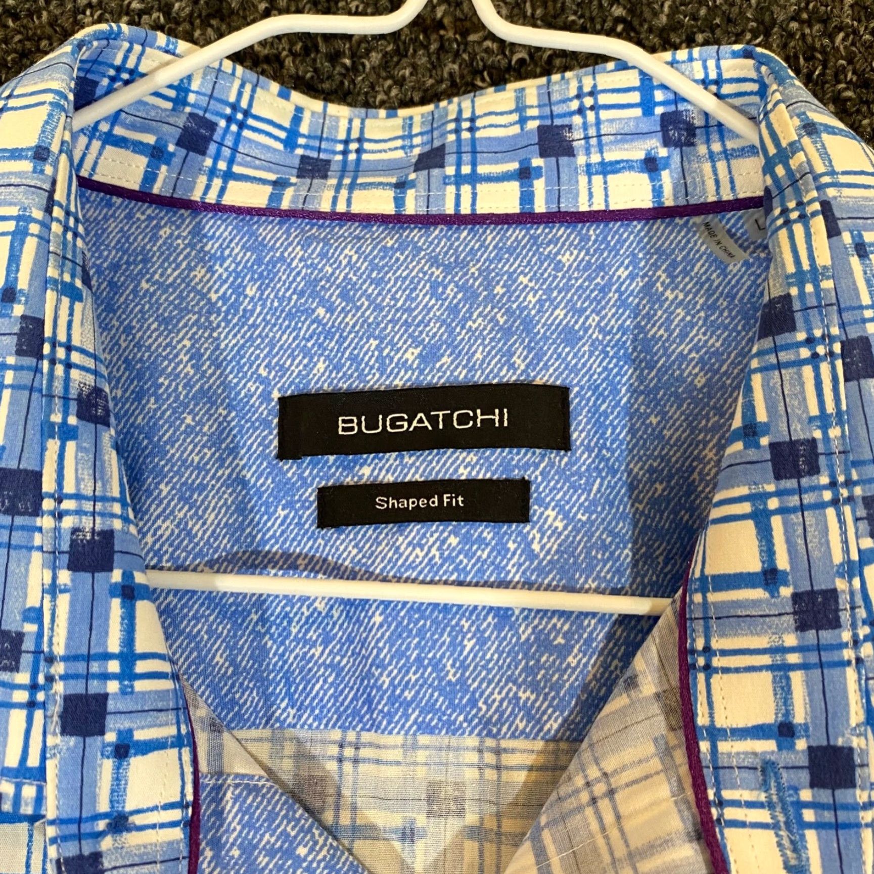 BUGATCHI VINTAGE Bugatchi Uomo Men's Shirt Long Sleeve Button-Up Collared Casual Blue Plaid Geometric Shirt, Large Size US L / EU 52-54 / 3 - 2 Thumbnail