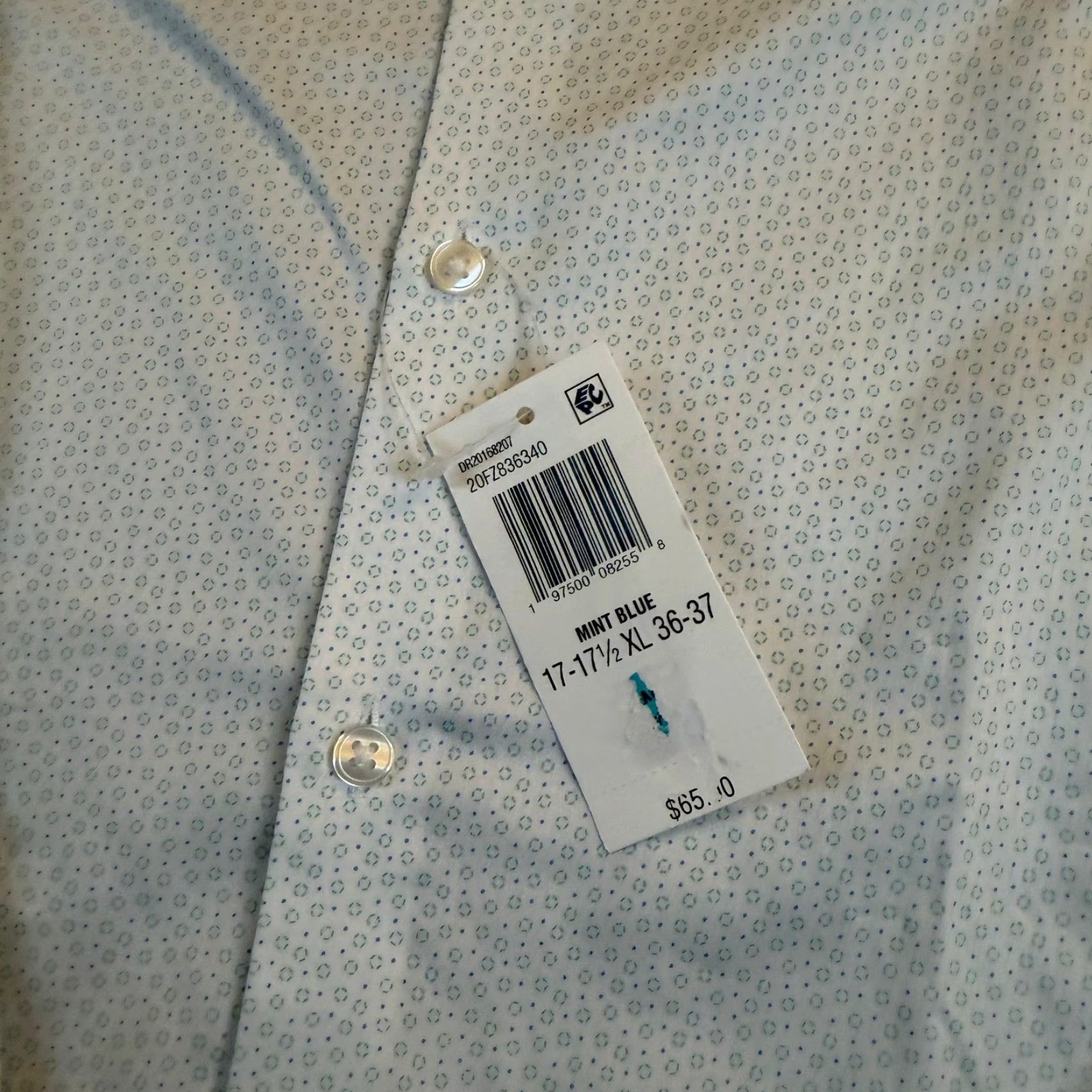 Van Heusen Van Heusen Dress Shirt Mint Blue Mens XL Slim Wrinkle Free Stretch Geometric Button Front 17.5 36/37 Size 46R - 2 Thumbnail