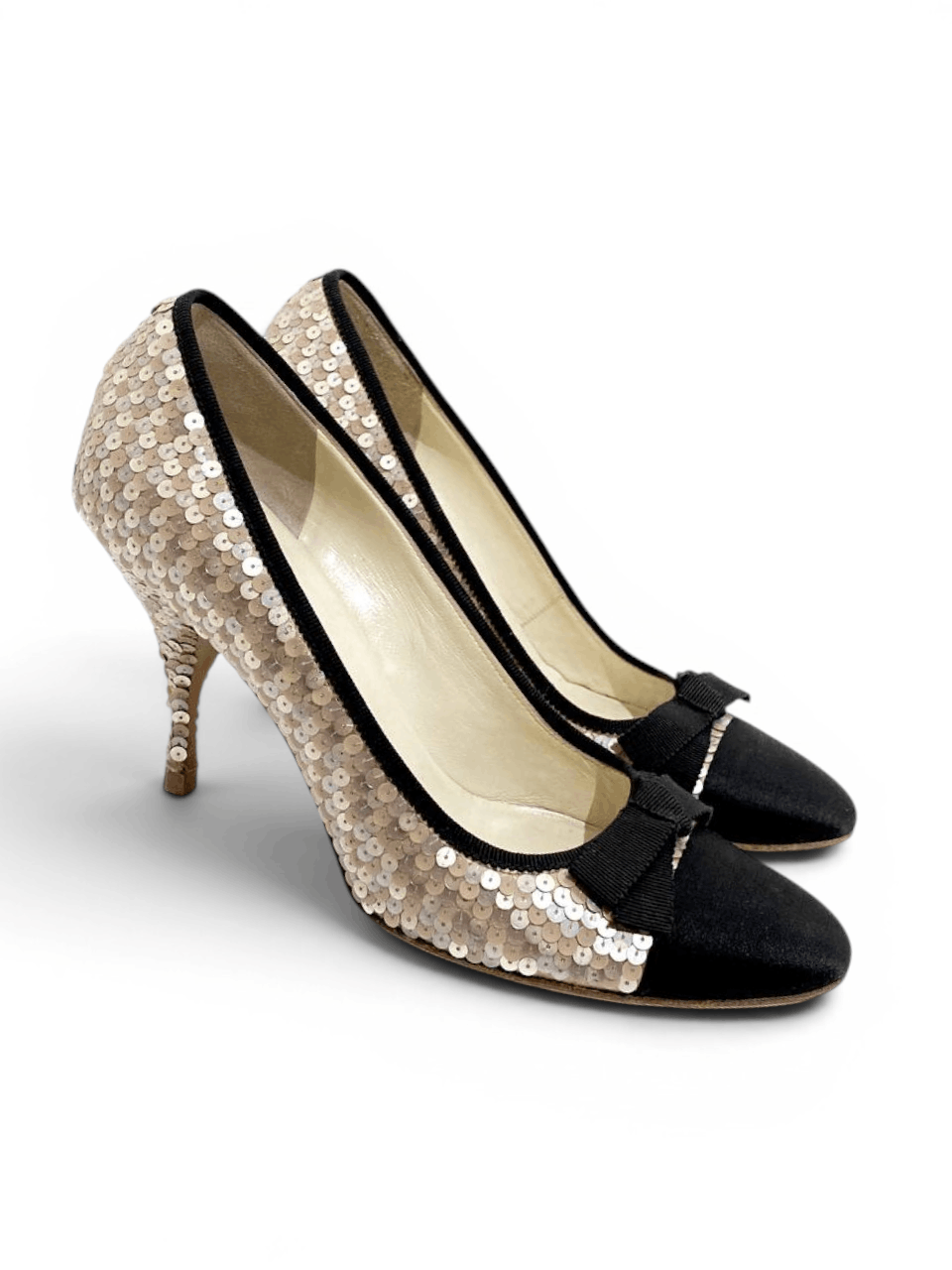 Prada rada Sequin Embellished Bow Classic Mid Heels Pumps Size US 7.5 / IT 37.5 - 1 Thumbnail