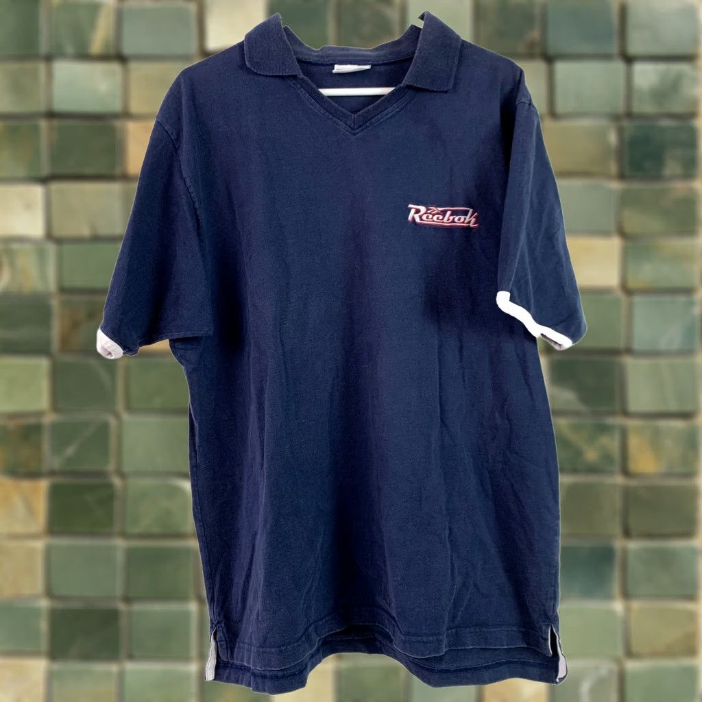 Reebok Vintage Reebok Polo Shirt Blue 90s V-Neck Short Sleeve XL Mens Polo Shirt Size US XL / EU 56 / 4 - 1 Thumbnail