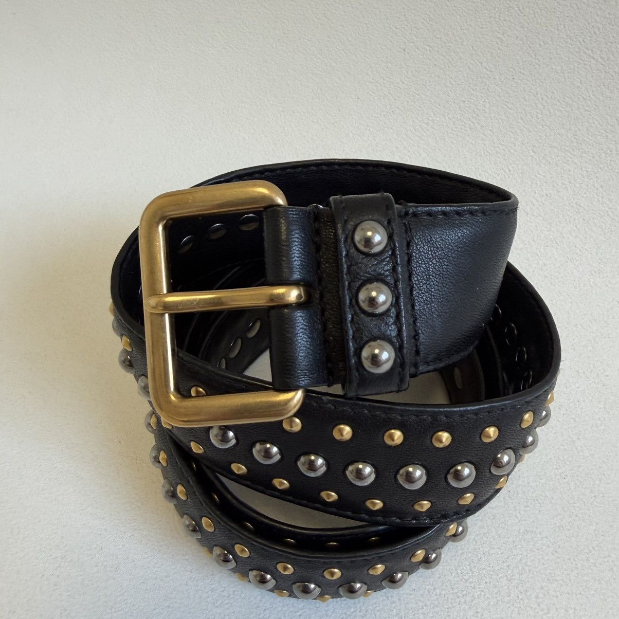 Prada Black Leather ‘Round Metal Studded’ Belt Size ONE SIZE - 4 Thumbnail