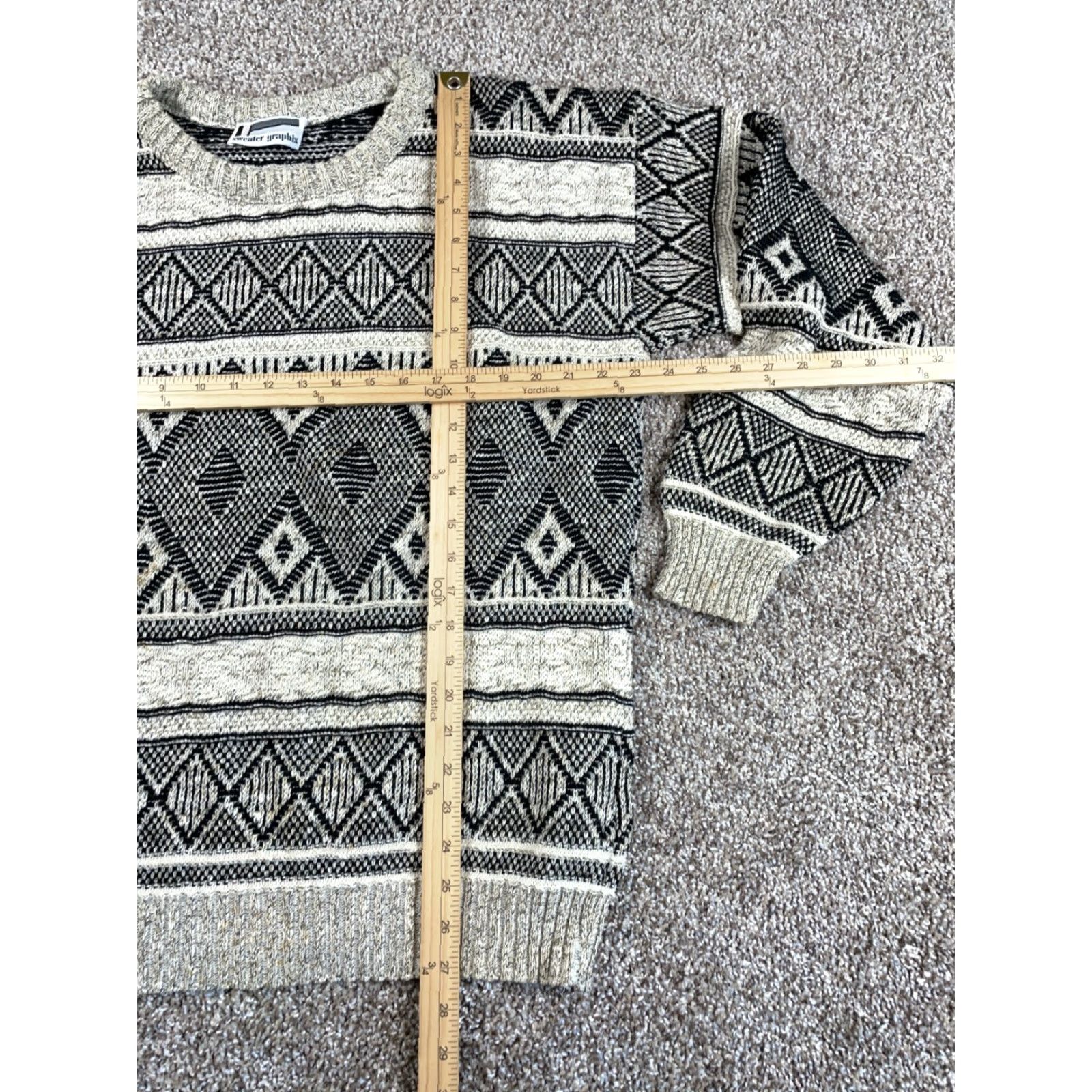 Vintage VTG Geometric Pattern Sweater Adult XL Beige Heavyweight Chunky Knit Cotton Blend Pullover Men 90s Casual Vintage Size US XL / EU 56 / 4 - 5 Thumbnail