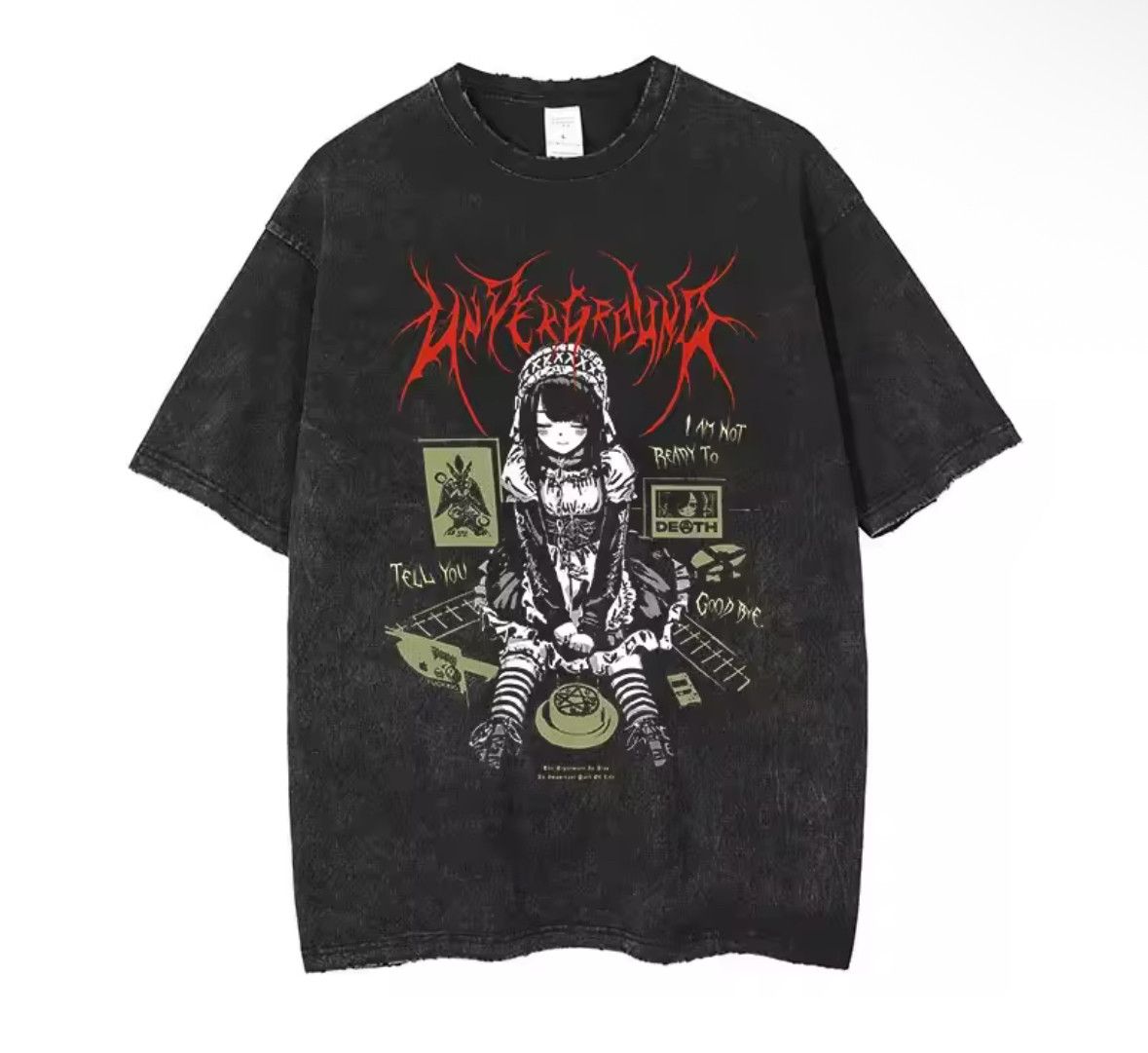 Japanese Brand Vintage Japanese Gothic Girl Washed Short Sleeve T-Shirt Size US XL / EU 56 / 4 - 1 Thumbnail