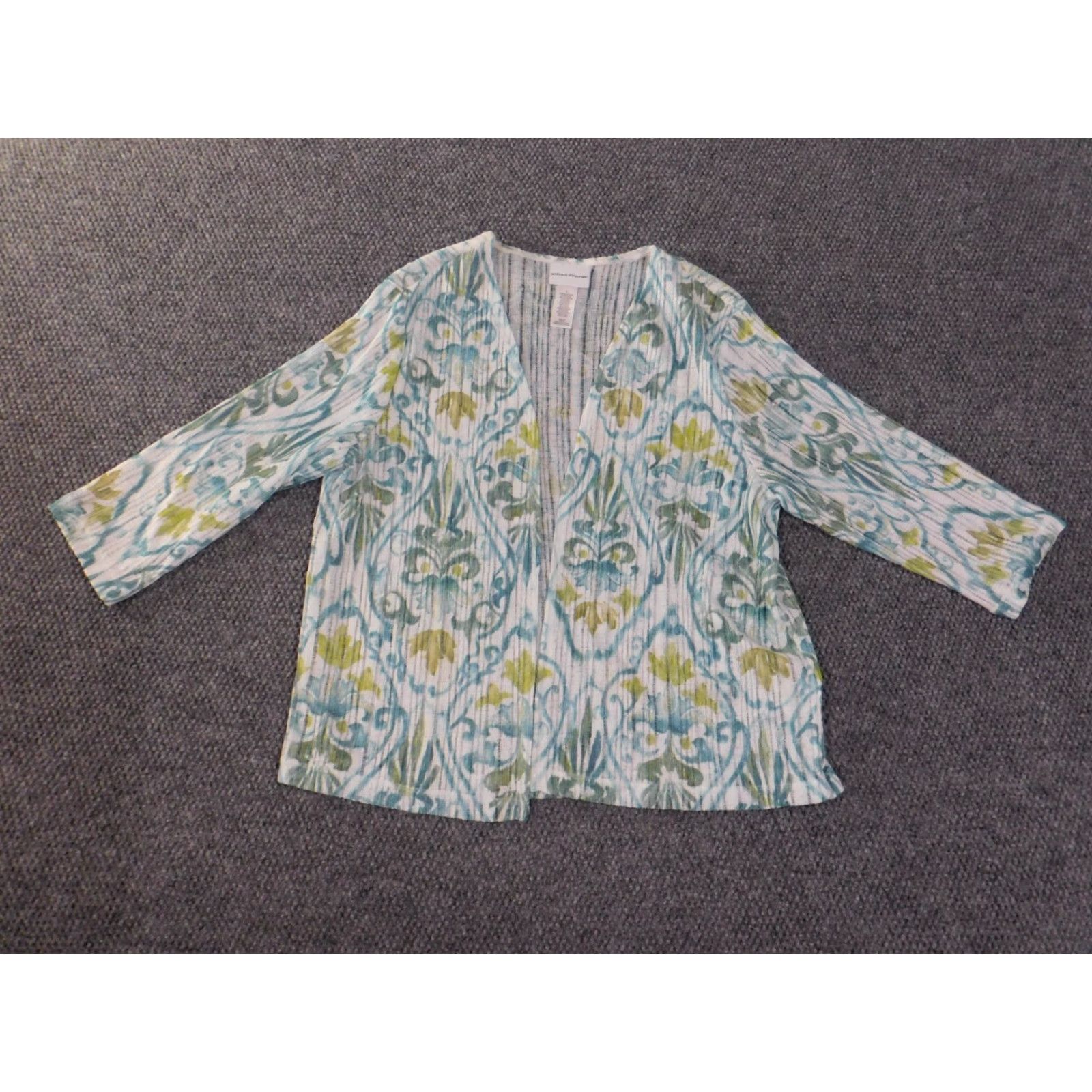Vintage Alfred Dunner Blouse Shirt Womens Large Green Floral Open Cape Shawl V-Neck Pullover Knit Polyester Casual Sleeve Regular Floral Pattern Girls/Womens Size L / US 10 / IT 46 - 5 Thumbnail