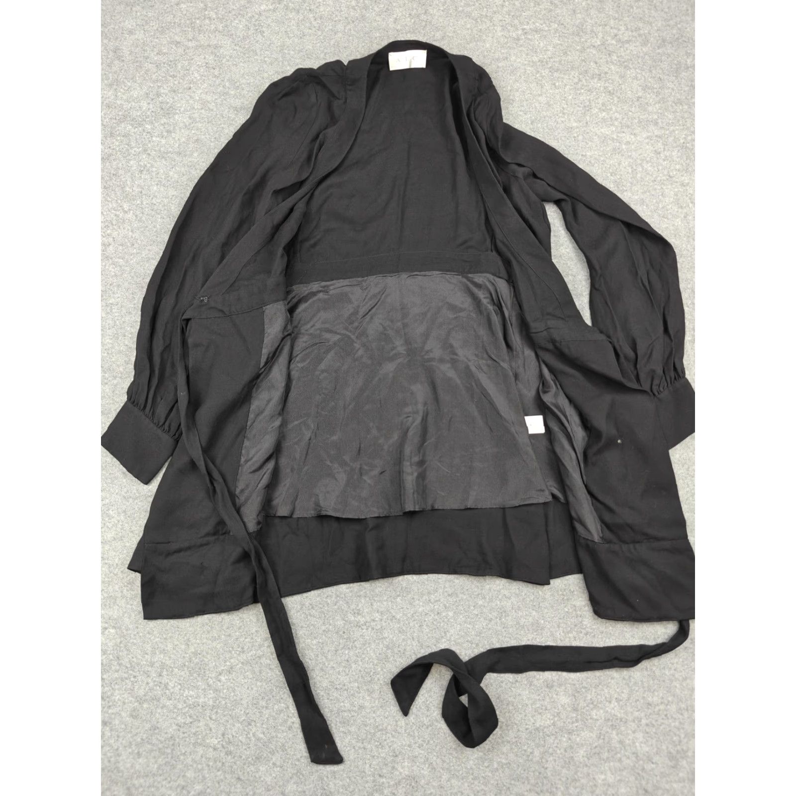 Vintage A.L.C. Coat Womens M Black Viscose Belted Silk Lined Trench Collarless Jacket/Coat Mid-Length 60s? No Vintage Womens Size M / US 6-8 / IT 42-44 - 3 Thumbnail
