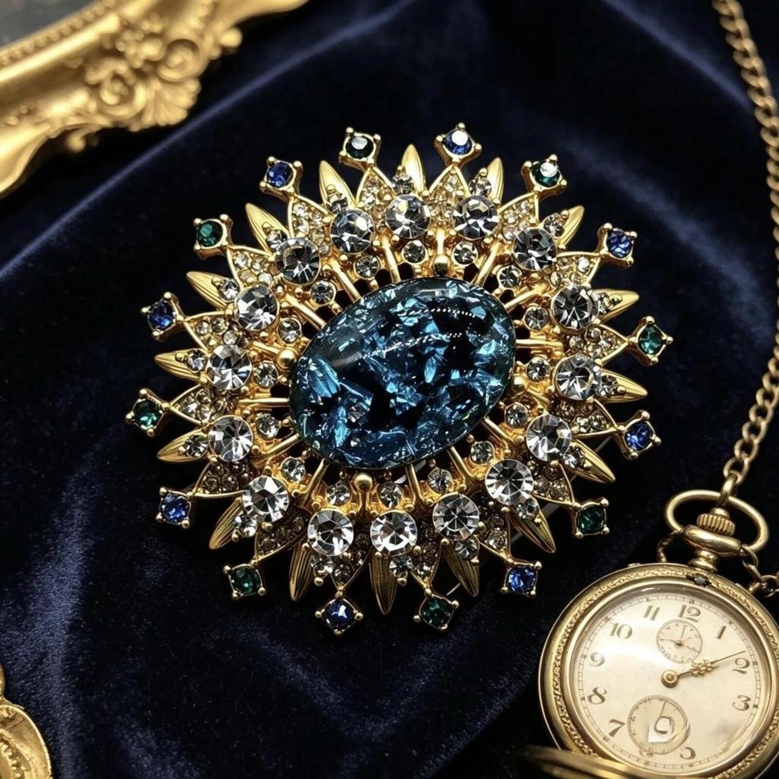 Other Royal Azure Sunburst Brooch – Vintage Gold & Crystal Size ONE SIZE - 3 Thumbnail