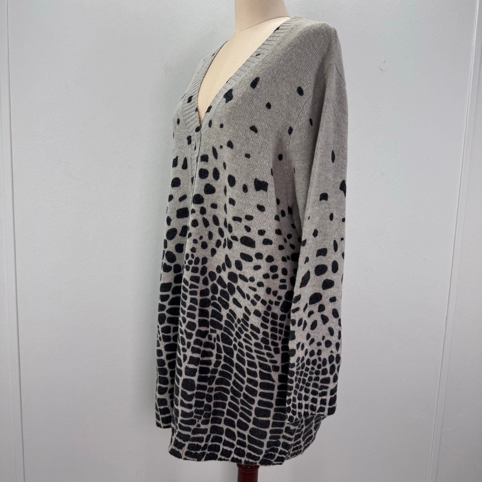 Marina Rinaldi Marina Rinaldi Grey Leopard Wool Blend Cardigan Sweater XL Size 3XL / US 20-22 - 3 Thumbnail