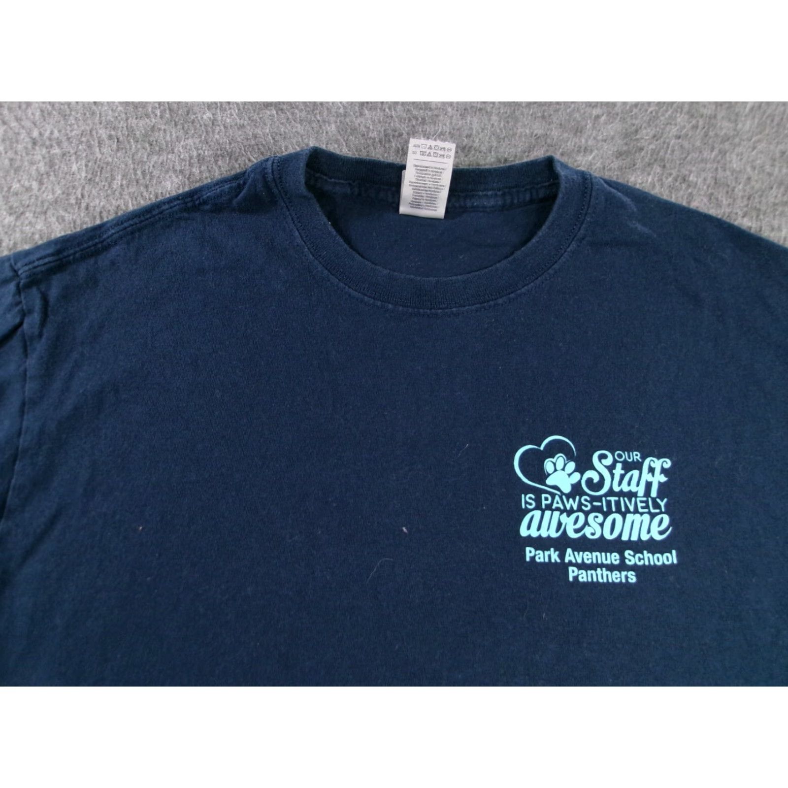 Gildan GILDAN Graphic Print School T-Shirt Men Medium Blue "Our Staff Is Paws Itively Awesome" Classic Crew Neck Short Sleeve Size US M / EU 48-50 / 2 - 2 Thumbnail