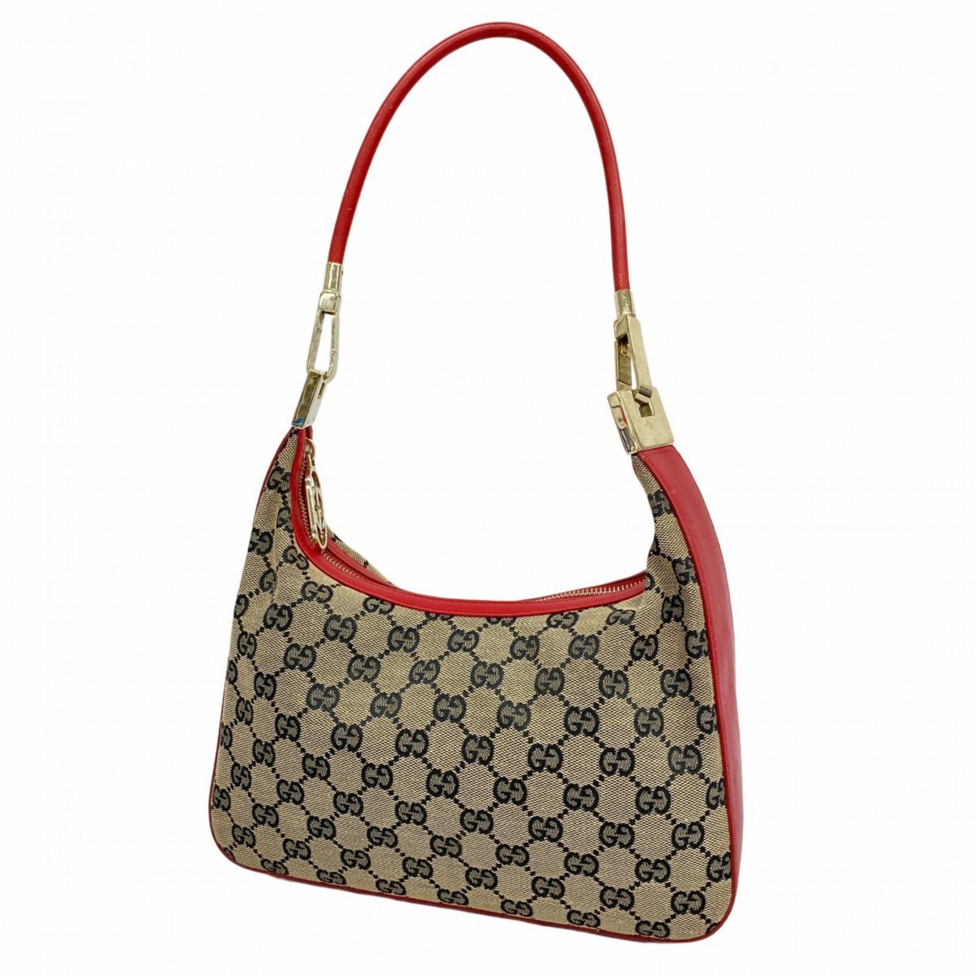 Gucci Shoulder Bag GG Canvas 001 3812 Red Black Women's