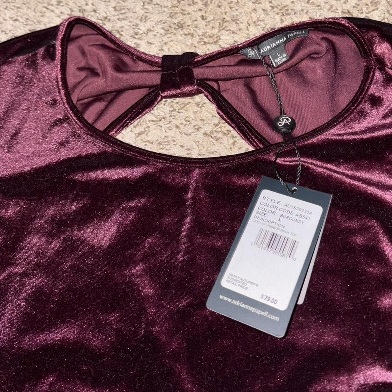 Adrianna Papell NWT Burgundy velvet blouse with a bow design on the back Size L / US 10 / IT 46 - 2 Thumbnail