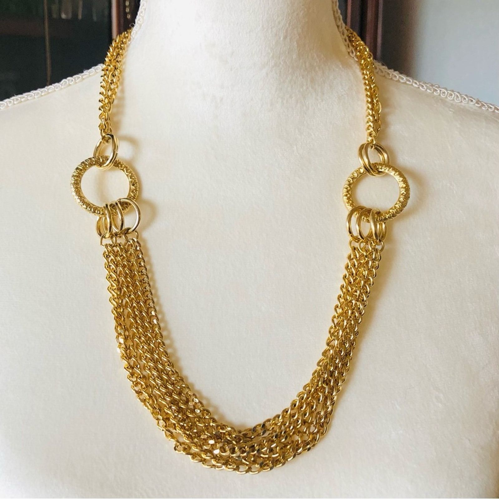 Vintage Vintage 80s multi strand chain link ring bold necklace Size ONE SIZE - 1 Thumbnail