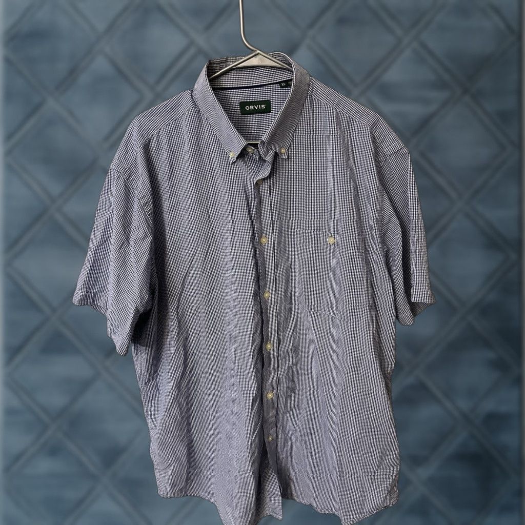 Orvis Orvis Shirt Mens XL Blue Gingham Short Sleeve Button-Up Collared Cotton Fits Regular Mens Size XL Size US XL / EU 56 / 4 - 1 Thumbnail