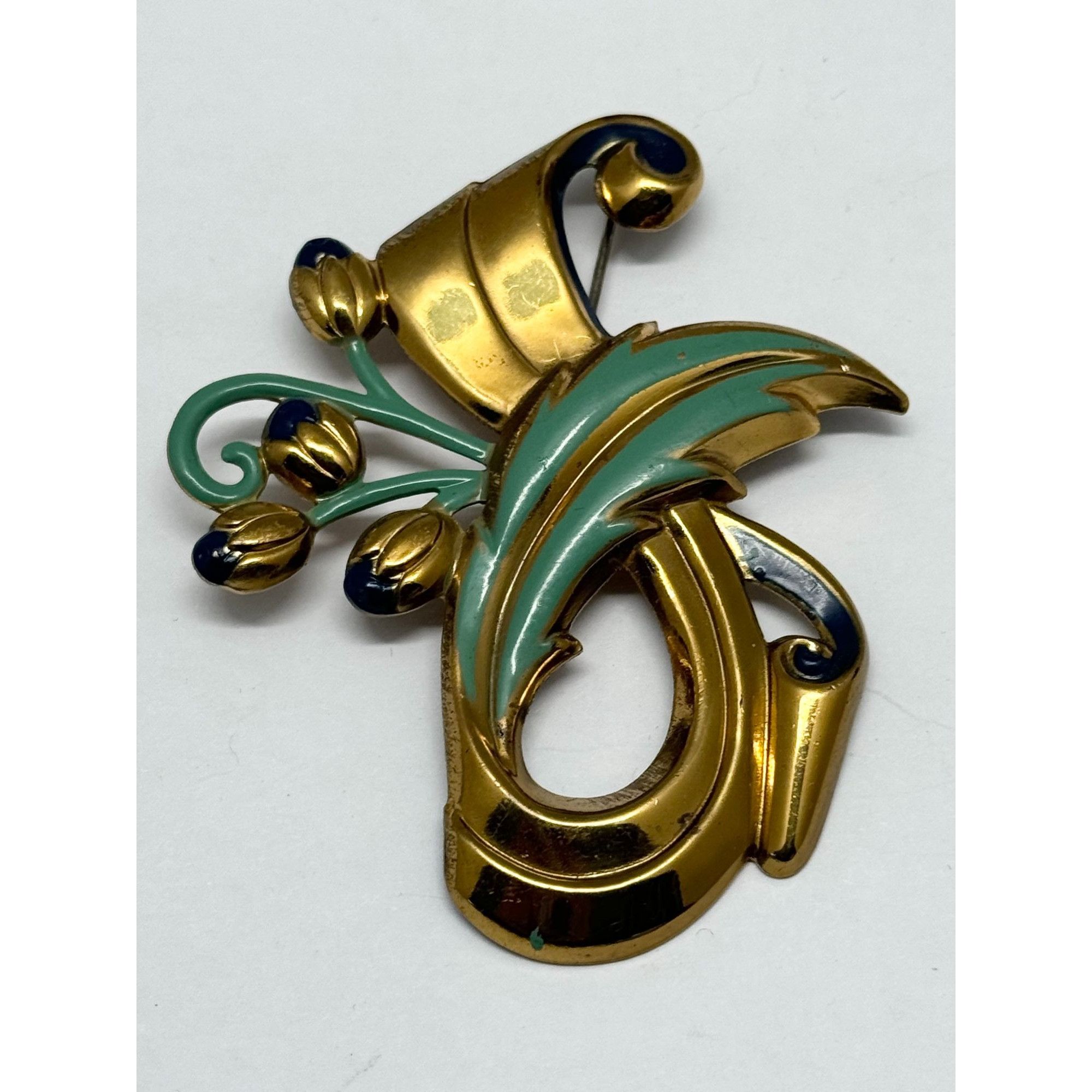 Vintage Estate enamel flower brooch pin Size ONE SIZE - 1 Thumbnail