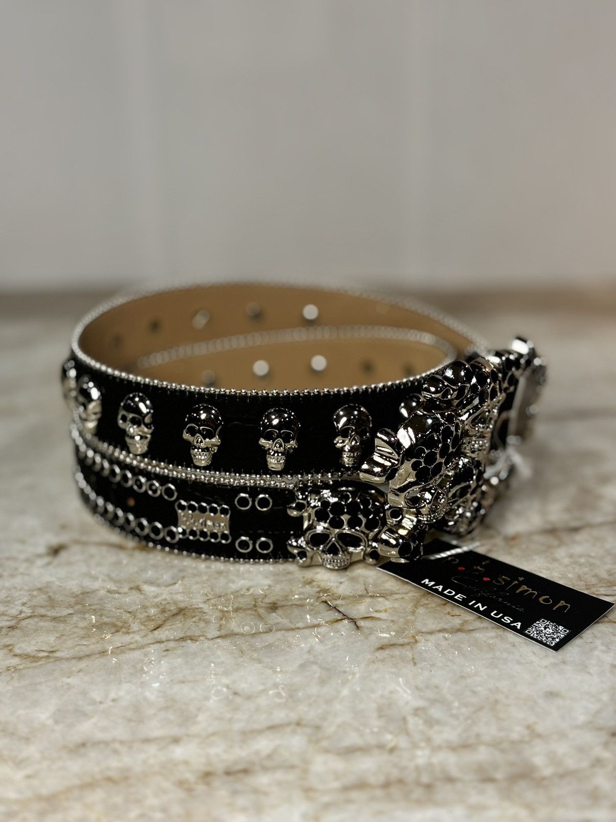 b b simon 赤黒ベルト ジルコニア希少 B.B. Simon NEW Size 34 b.b. simon Belt Red Siam Crystal