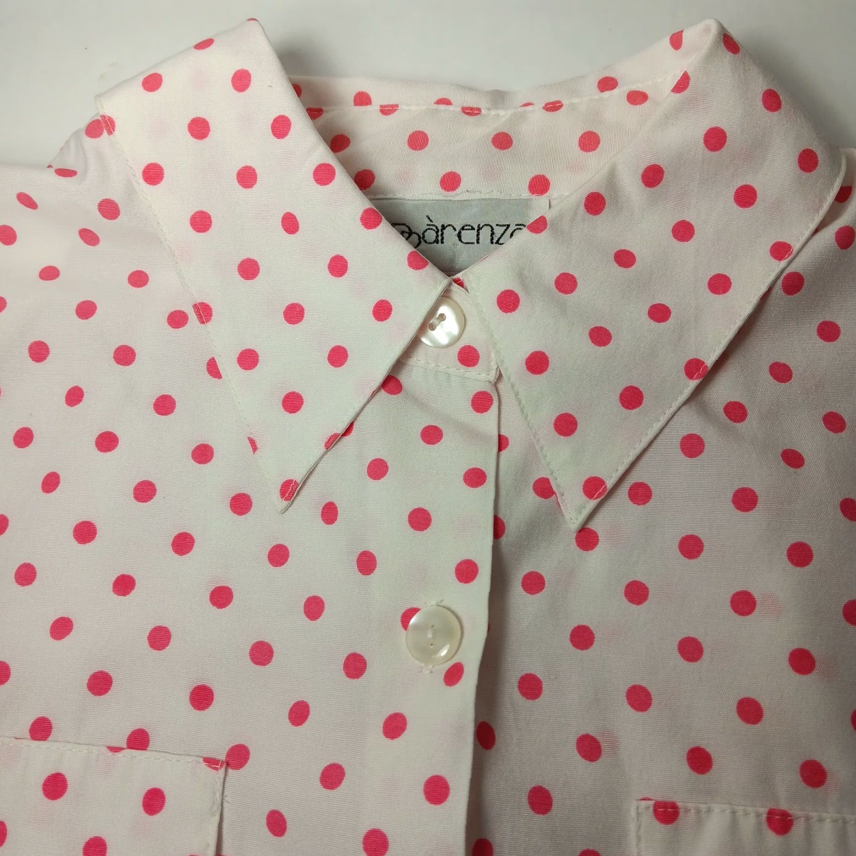 Pinko VINTAGE Apparenza Blouse Shirt Womens S White Pink Polka Dot Collared Button Short Sleeve Rockabilly 1980s Size S / US 4 / IT 40 - 5 Thumbnail