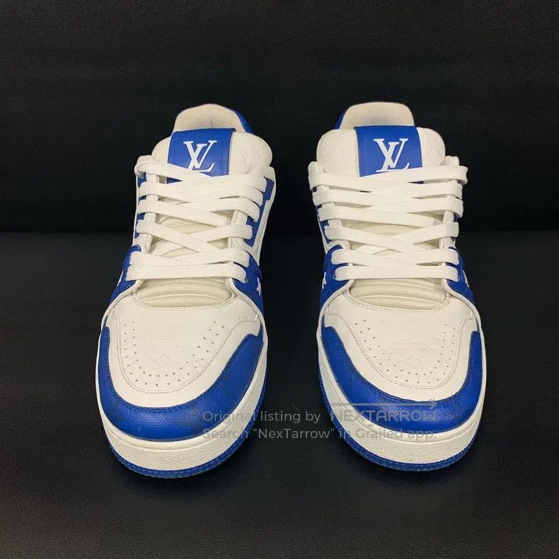 Louis Vuitton Louis Vuitton Trainer white and blue embossed low-top boar Size US 6 / EU 39 - 2 Thumbnail
