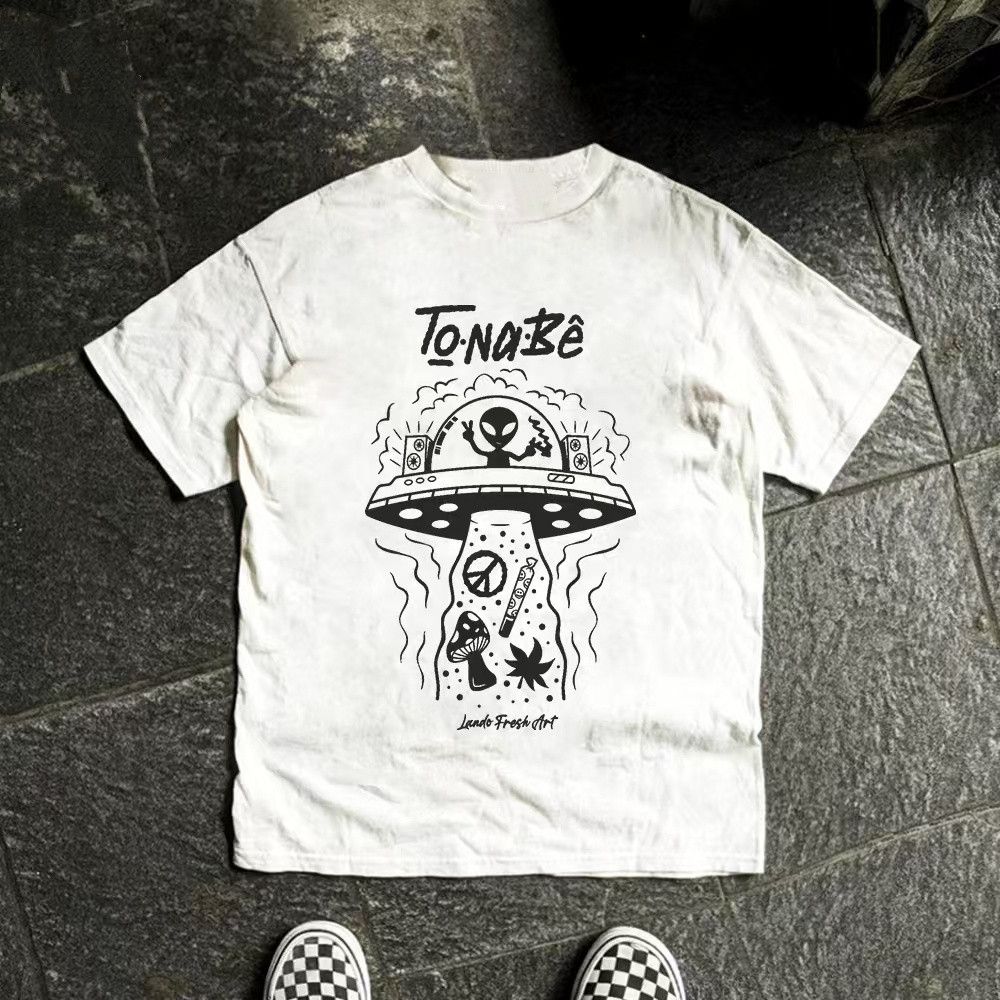 Vintage White washed retro alien print t-shirt Size US M / EU 48-50 / 2 - 1 Thumbnail