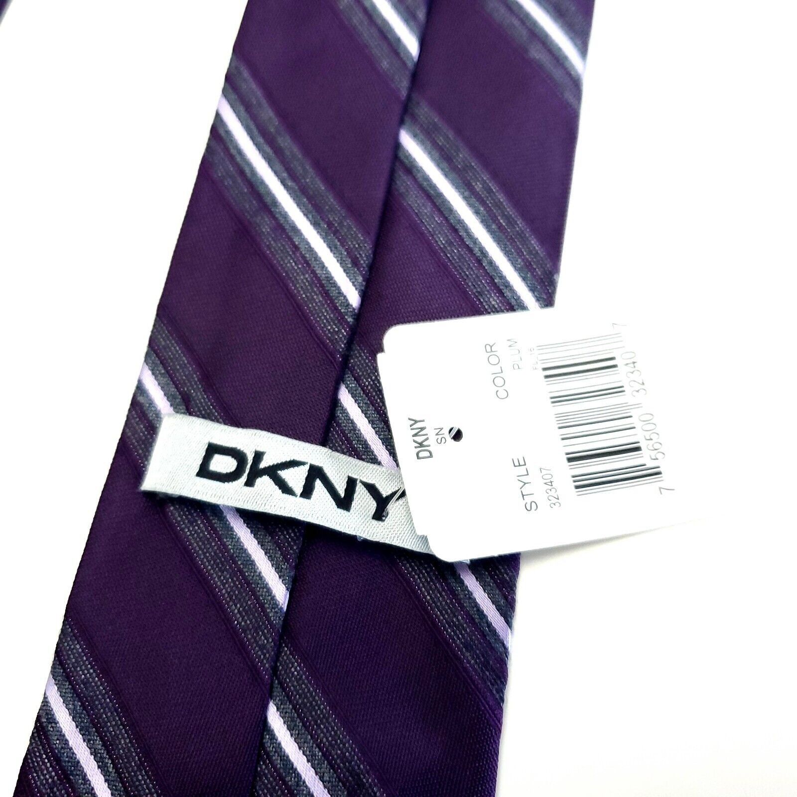 DKNY NEW DKNY Purple Striped Woven Skinny Silk Tie Size ONE SIZE - 3 Thumbnail