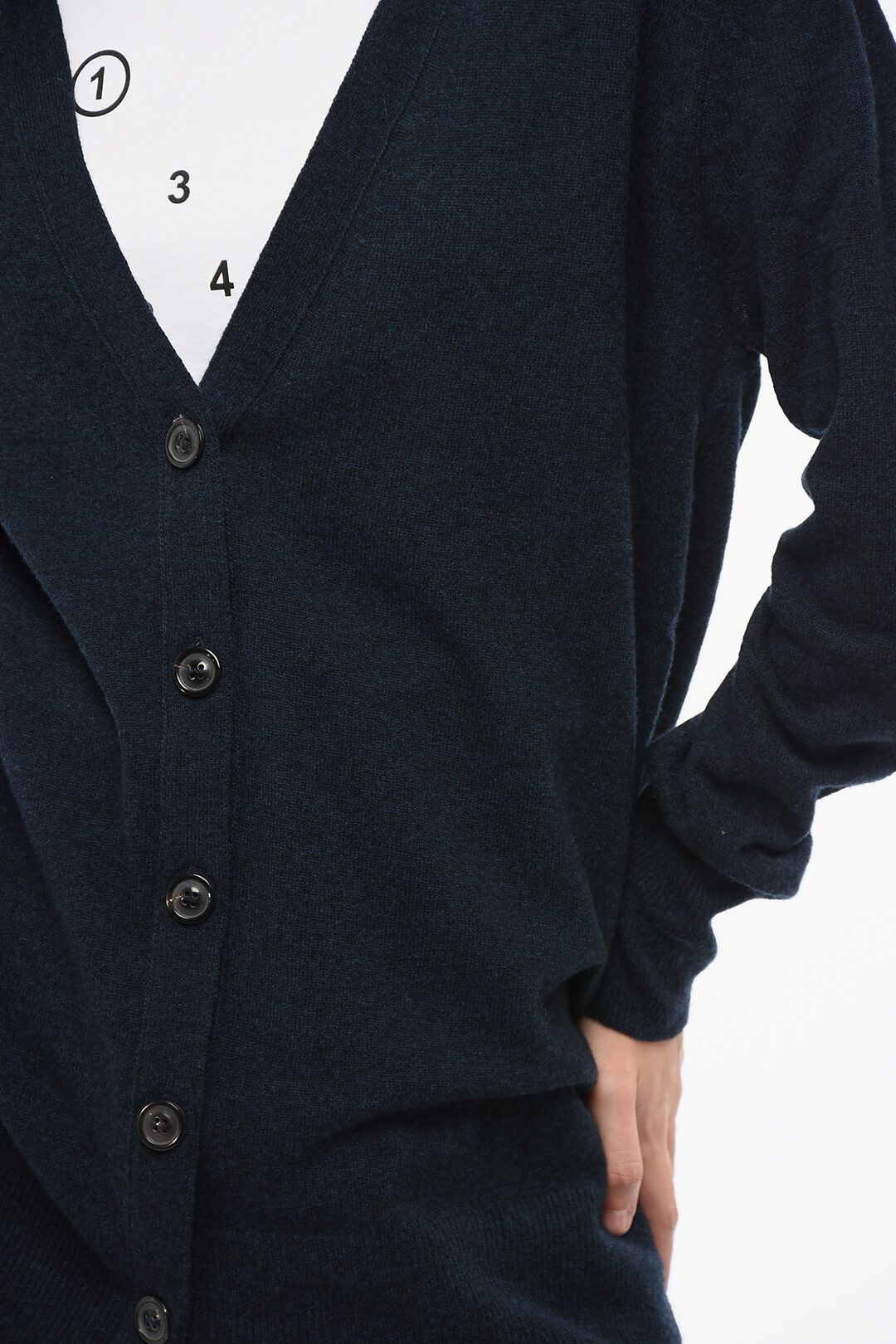 og1mm0825 Wool & Nylon V-neck Cardigan in Blue