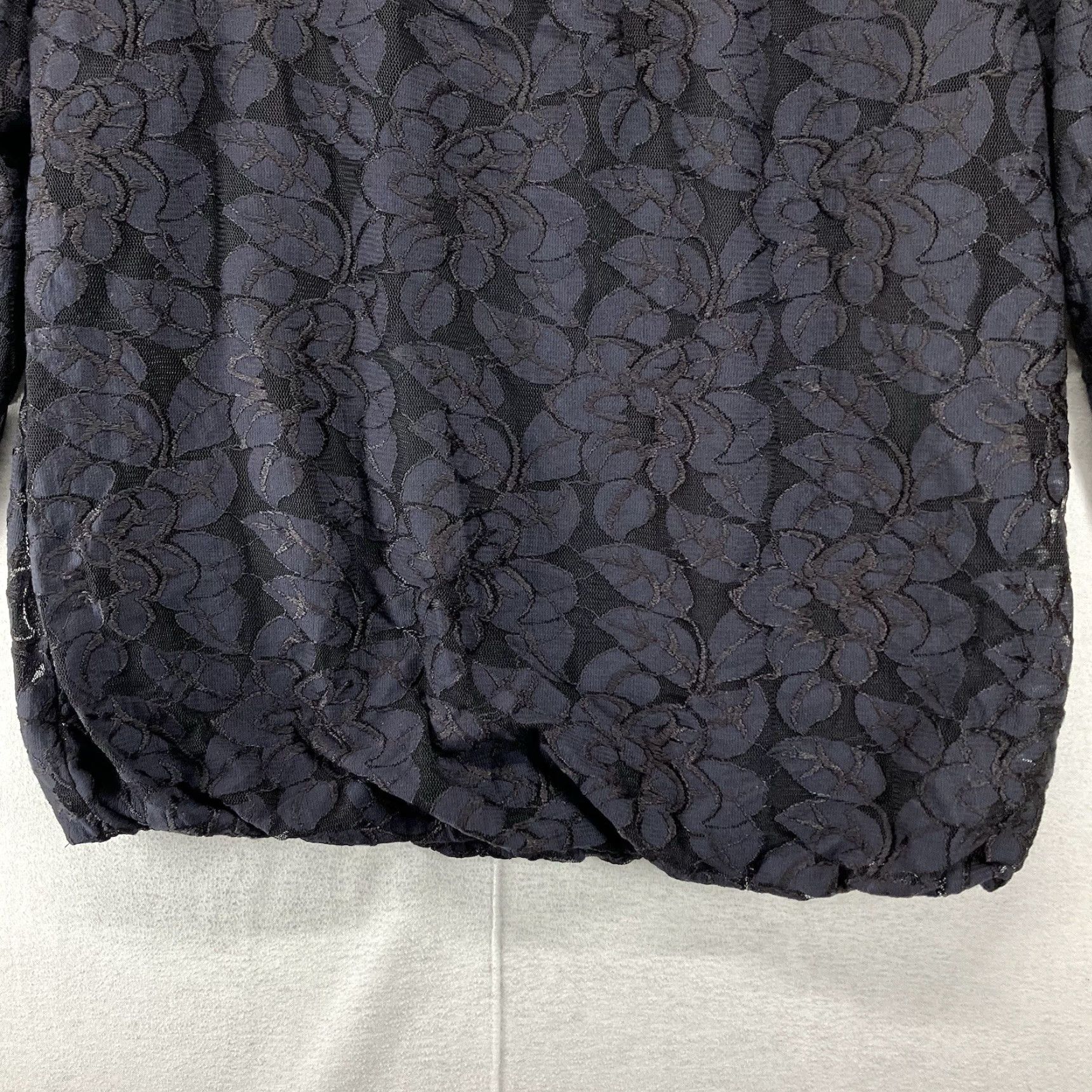 Alfani Alfani Women's Blouse Shirt Dark Romantic Black Floral Lace Top 3/4 Sleeve Round Neck Pullover Sheer Casual Regular L Black Womens Size L / US 10 / IT 46 - 6 Thumbnail