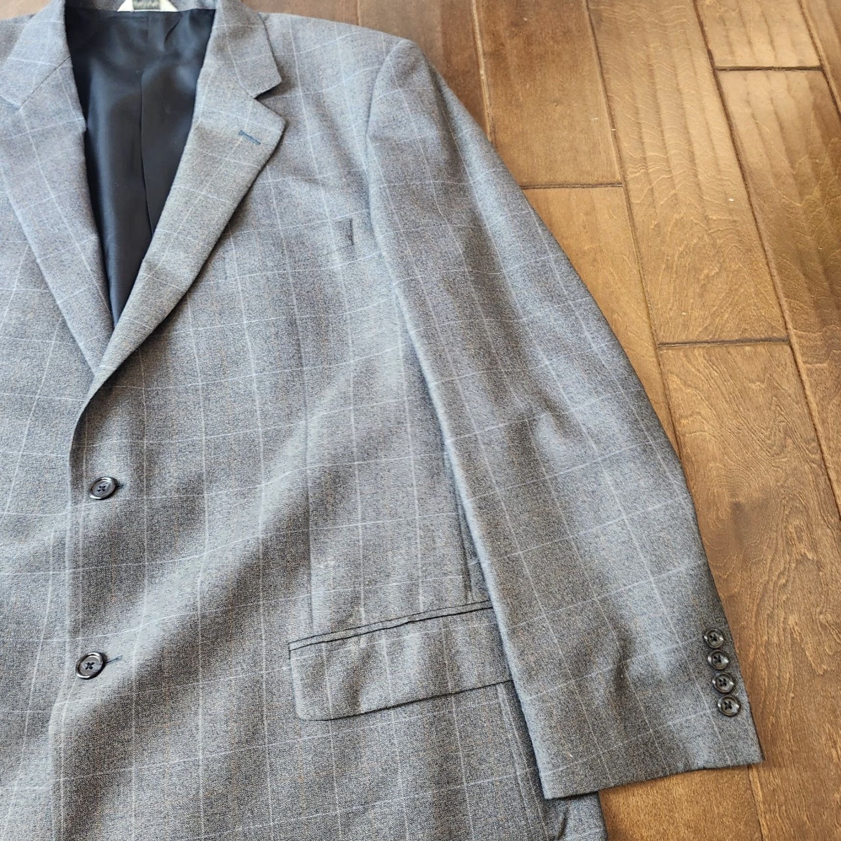 Joseph VINTAGE? No. Joseph Feiss Blazer 48L Gray Windowpane Wool Silk Sport Coat Mens Size 48R - 4 Thumbnail