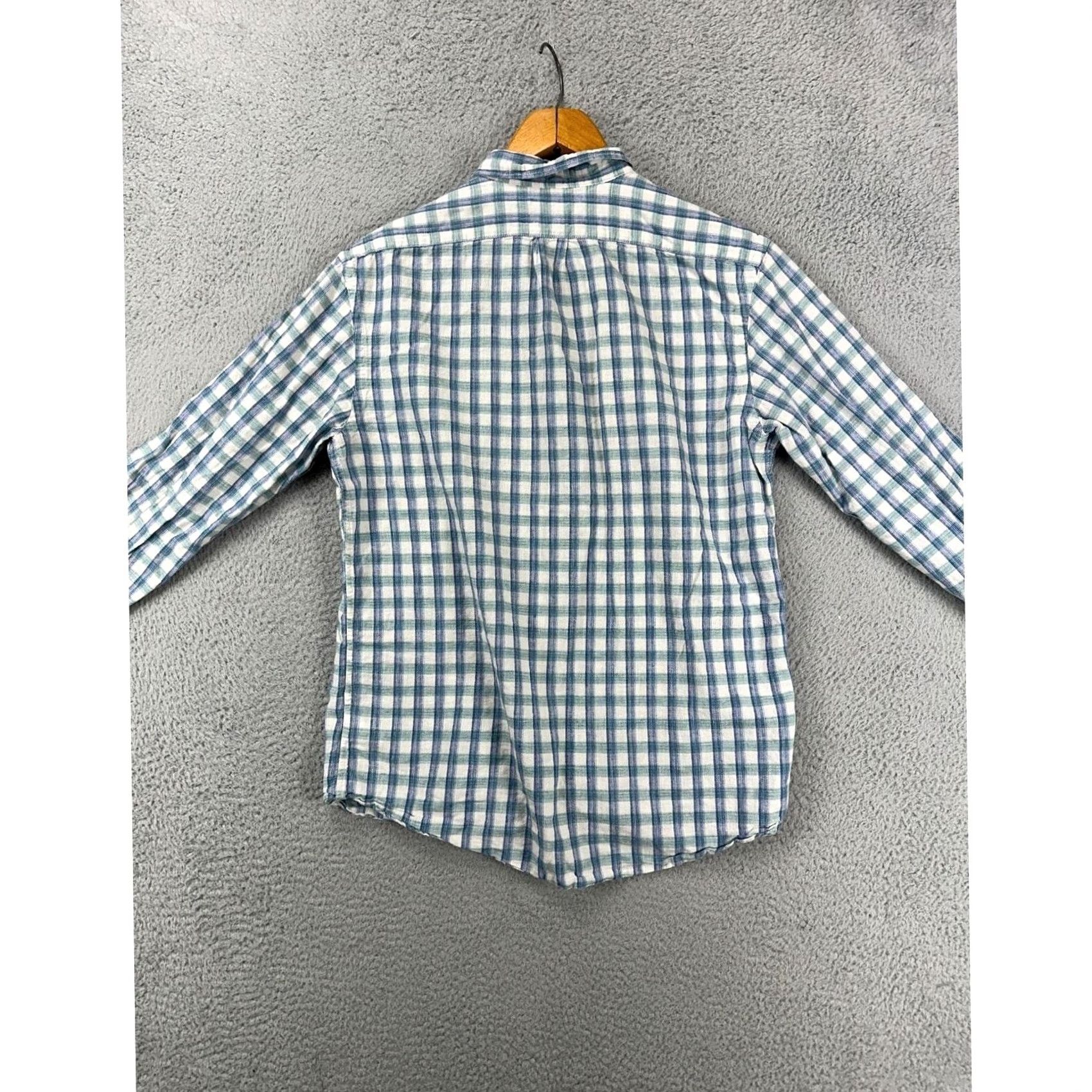 Old Navy Old Navy Button-Up Shirt Men Medium Blue Plaid Linen Blend Slim Fit Pocket Long Sleeve Size US M / EU 48-50 / 2 - 3 Thumbnail