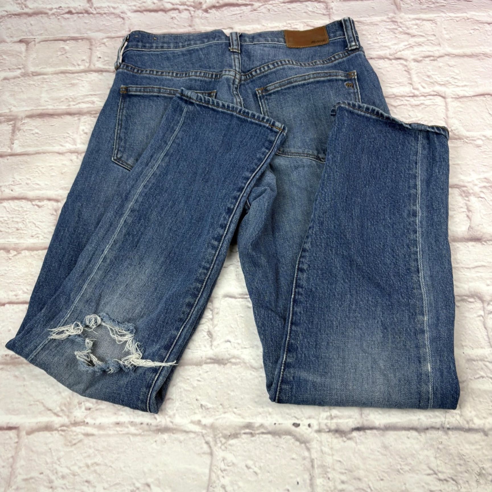 Madewell Madewell Jeans Womens 25 Blue Medium Wash Distressed 26x26 Denim Straight Crop 5-Pocket Zip Mid Rise Size 42" / US 20 - 4 Thumbnail