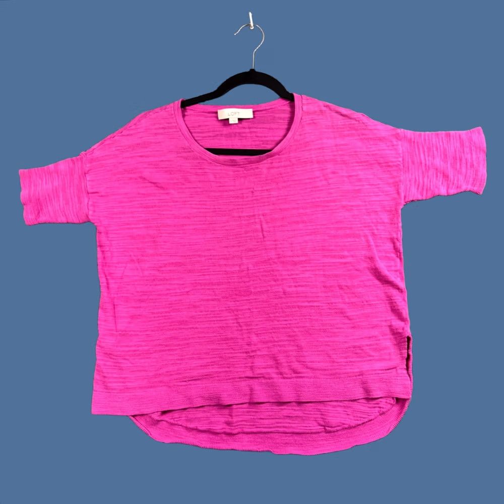 Loft LOFT Pink Barbiecore T-Shirt Womens Small Slub Knit Casual Minimalist Tee Size S / US 4 / IT 40 - 1 Thumbnail