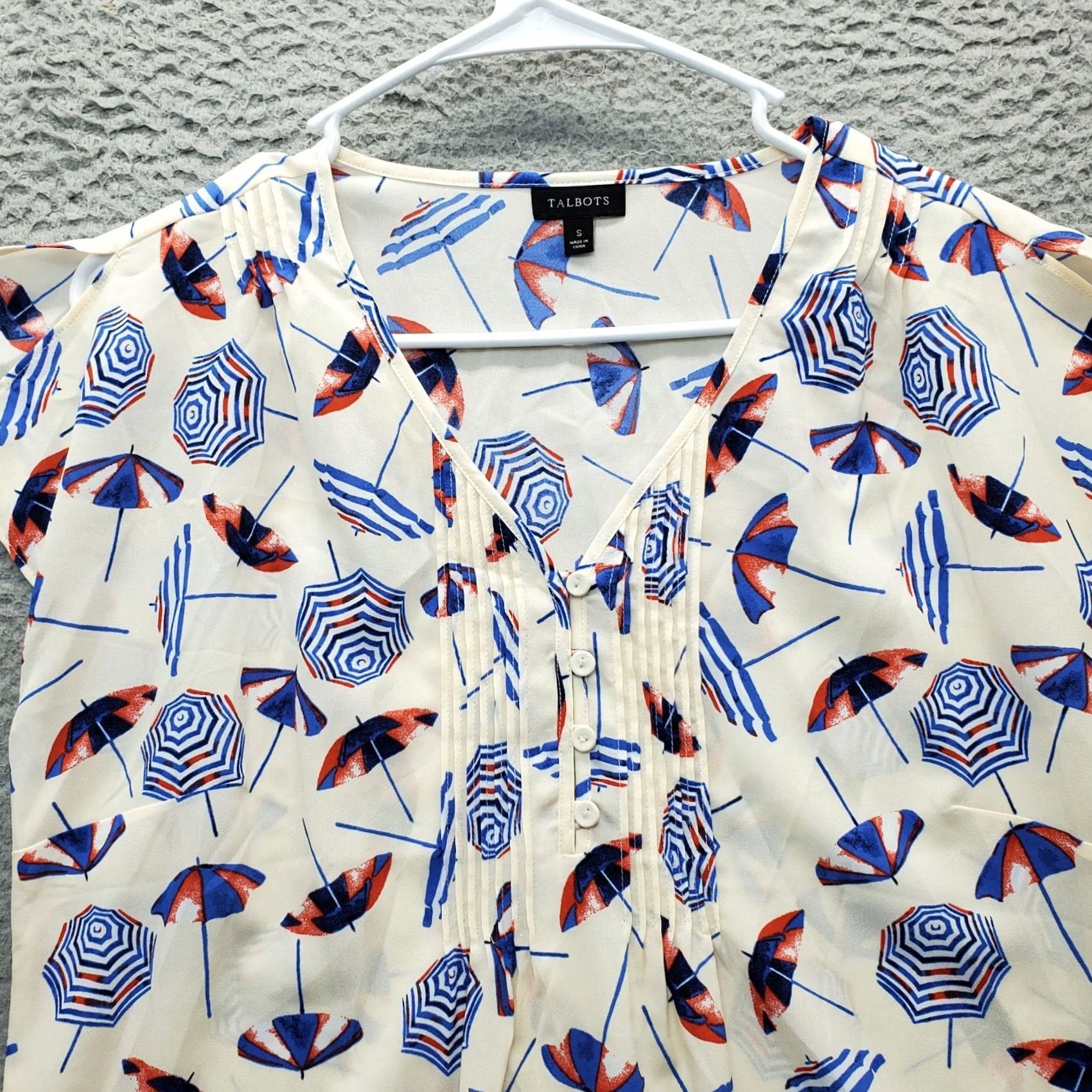 Talbots Talbots Blouse Womens S Umbrella Print Beach Slit Sleeve V Neck Button Dressy Casual Multicolor Pattern Womens Size S / US 4 / IT 40 - 5 Thumbnail