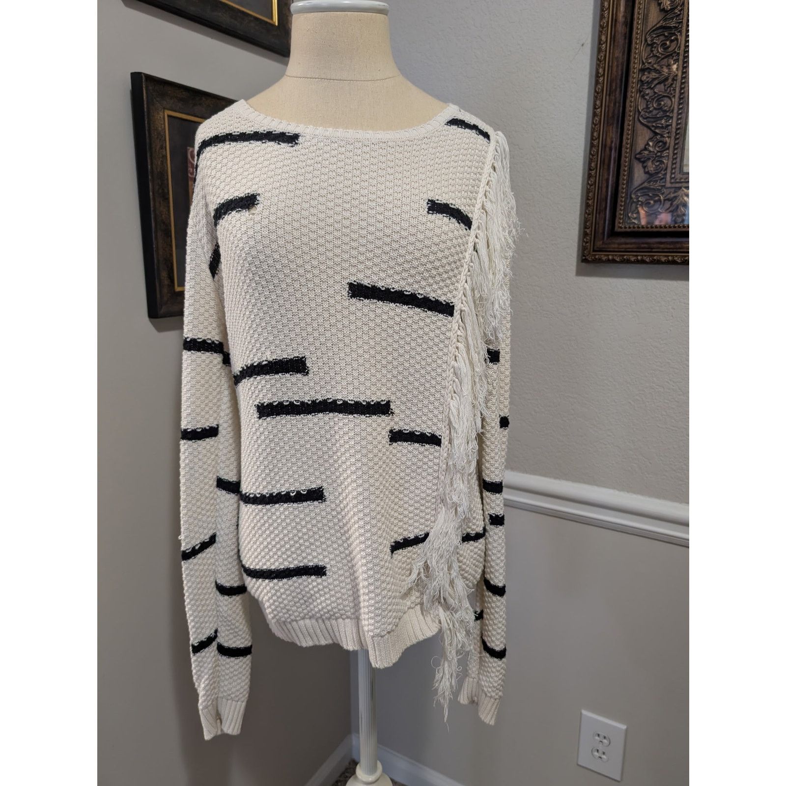Lucky Brand Lucky Brand Striped Fringe Sweater – Women’s Small Size S / US 4 / IT 40 - 1 Thumbnail