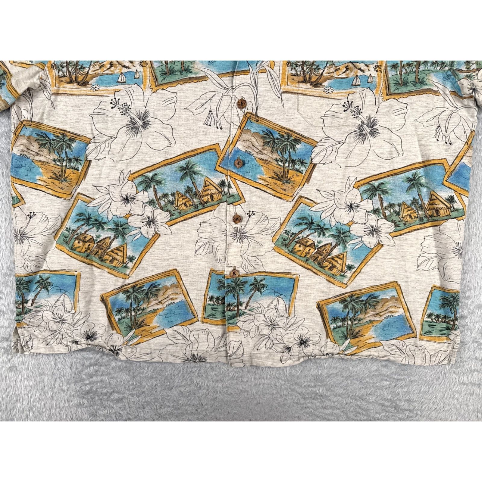 Vintage Caribbean Shirt Mens 2XL XXL Gray Floral Palm Postcard Hawaiian Cotton Blend Size US XXL / EU 58 / 5 - 7 Thumbnail