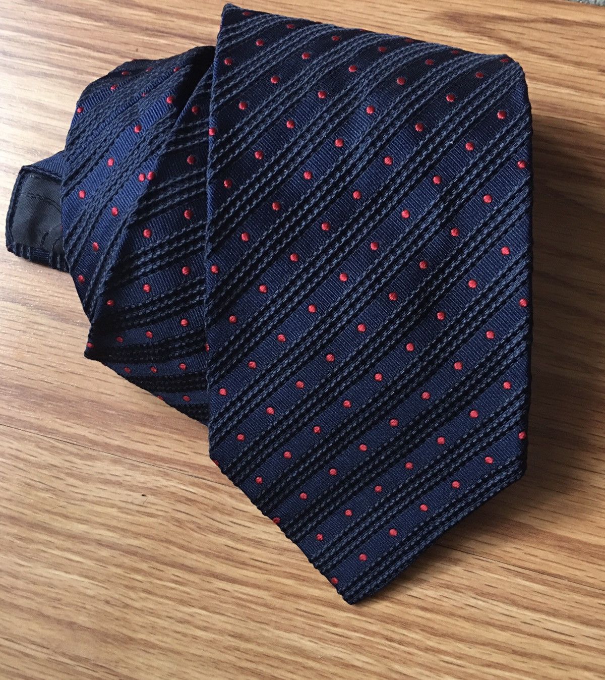Christian Dior Monsieur Christian Dior Dark Blue Red Polka Dots Silk Mens Neck Tie Size ONE SIZE - 2 Thumbnail