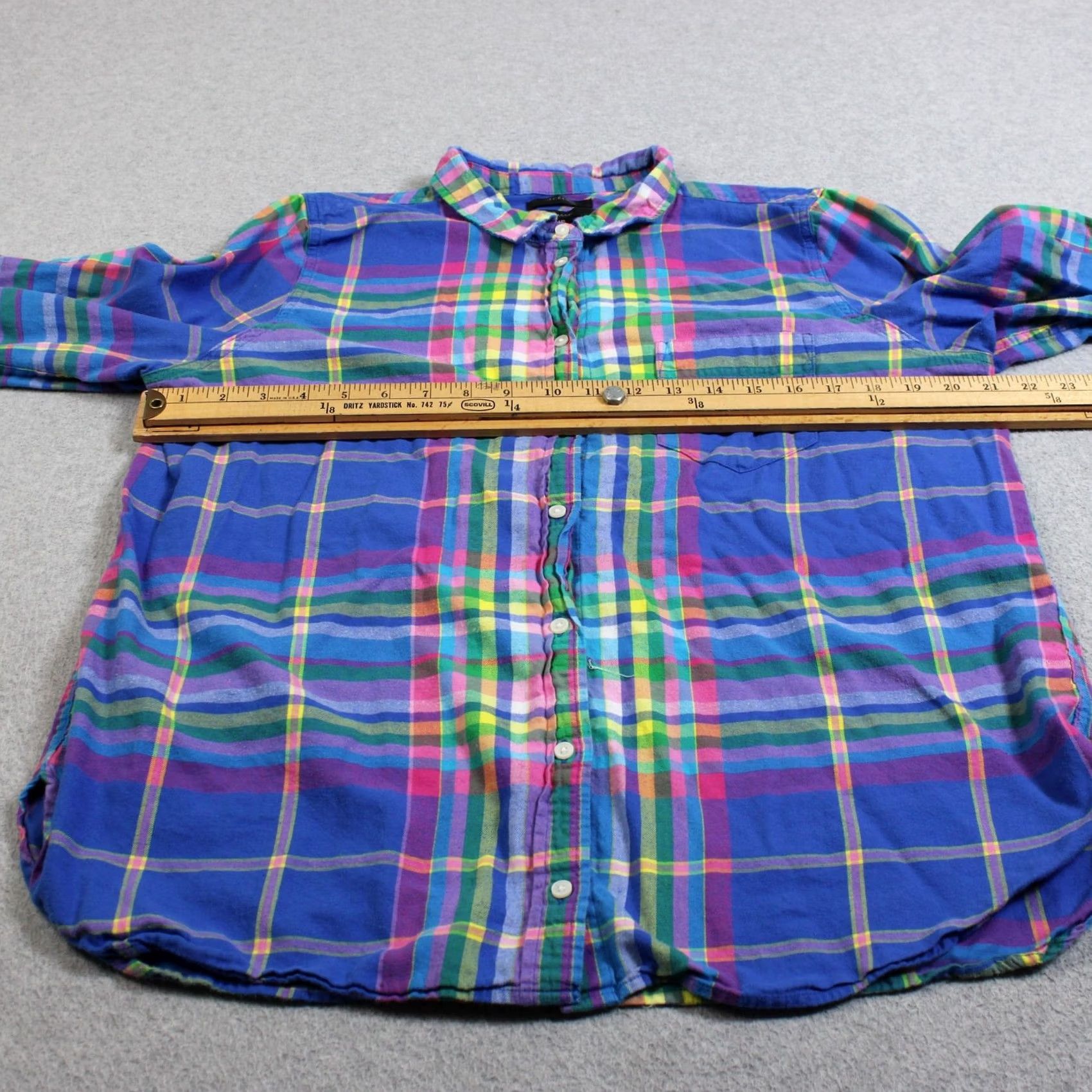J.Crew J Crew Shirt 16 Blue Plaid Button Front Long Sleeve Coastal Heritage Women Size XXL / US 16-18 / IT 52-54 - 6 Thumbnail